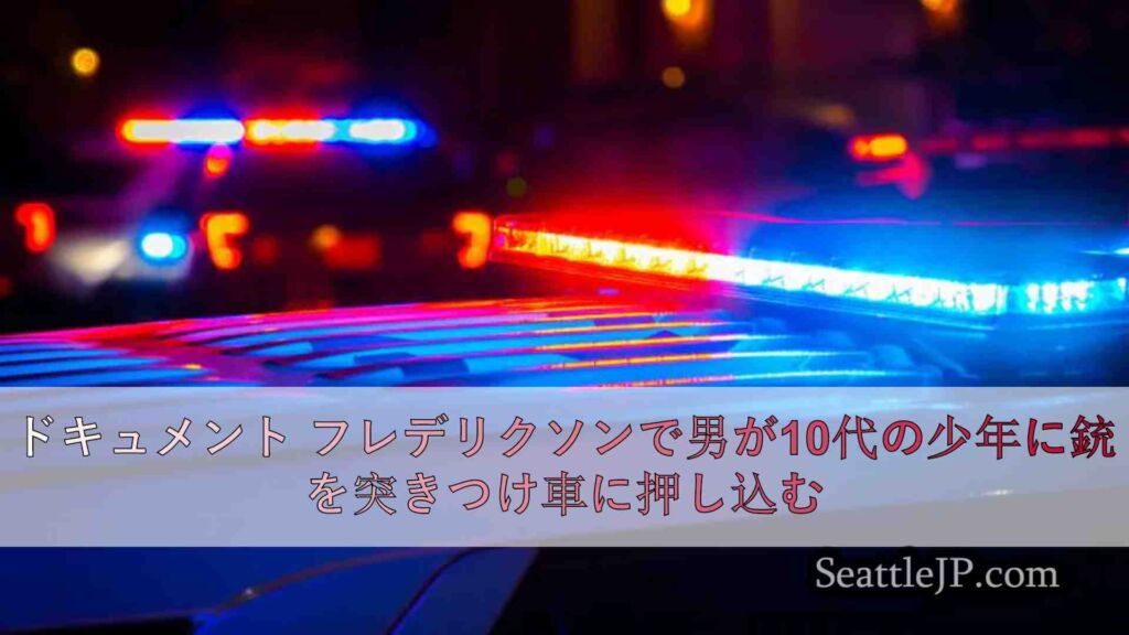 ドキュメント フレデリクソンで男が10代の少年に銃を突きつけ車に押し込む