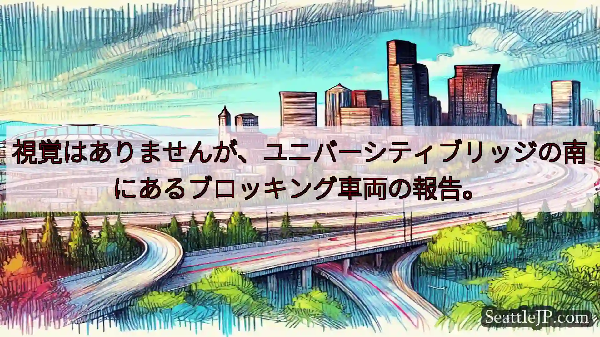 シアトル交通ニュース 視覚はありませんが、ユニバーシティブリッジの南にあるブロッキング車両の