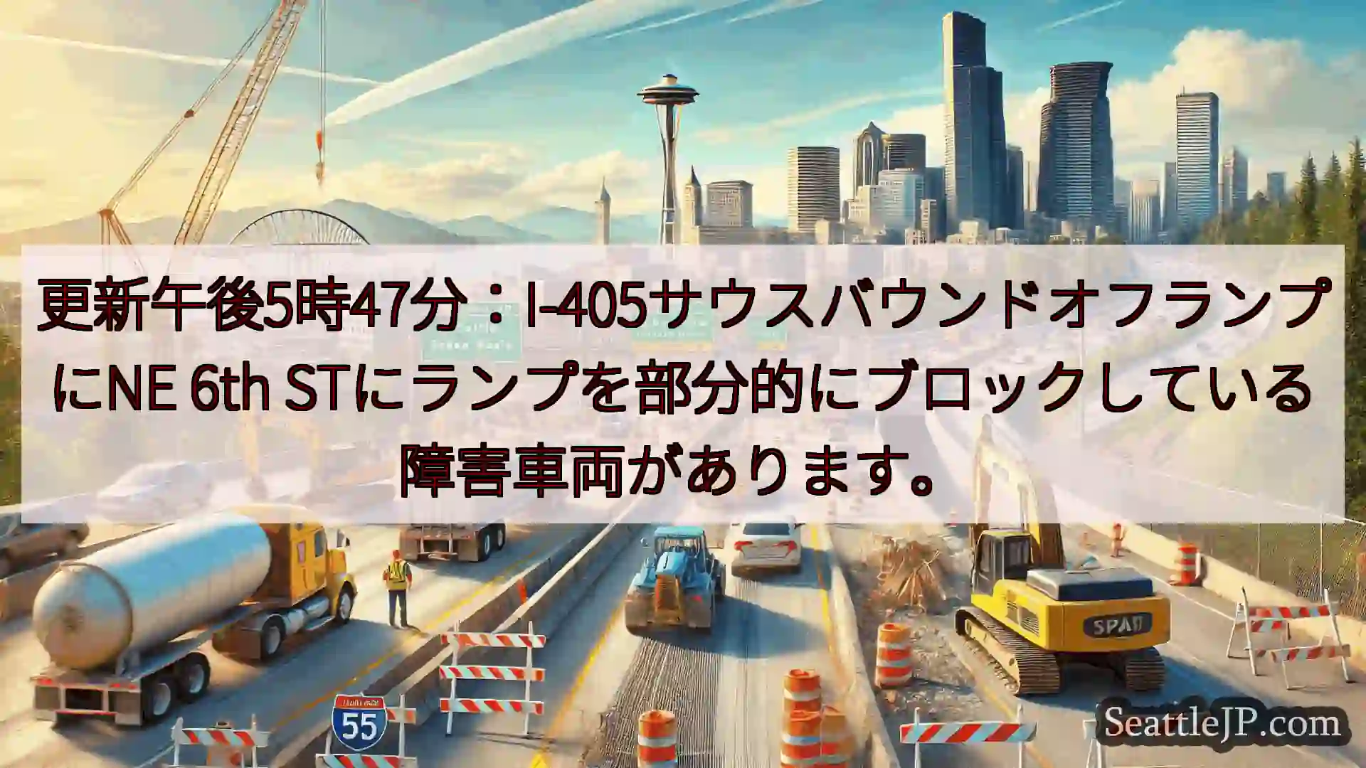 シアトル交通ニュース 更新午後5時47分：I-405サウスバウンドオフランプにNE 6th