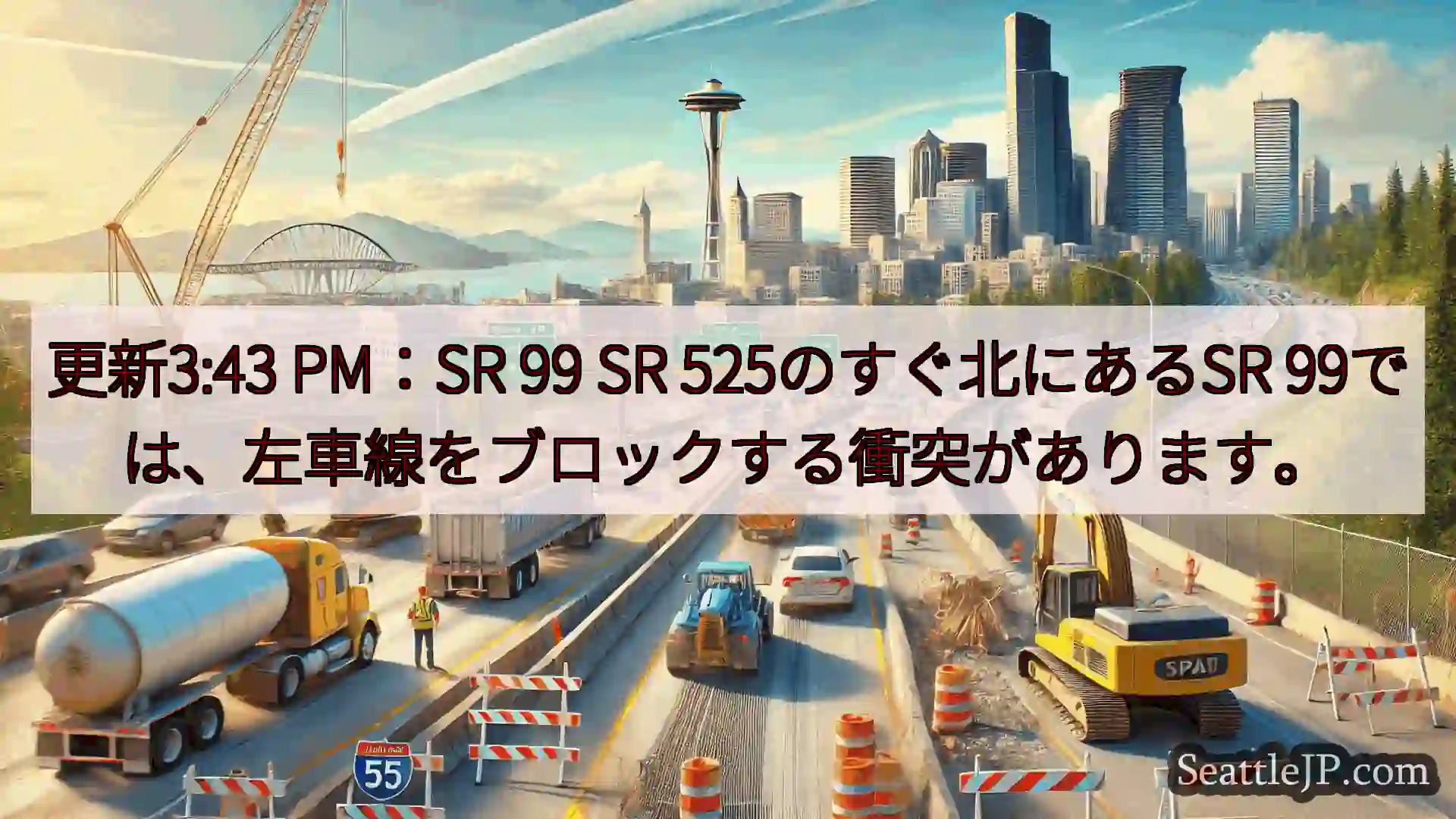 シアトル交通ニュース 更新3:43 PM：SR 99 SR 525のすぐ北にあるSR