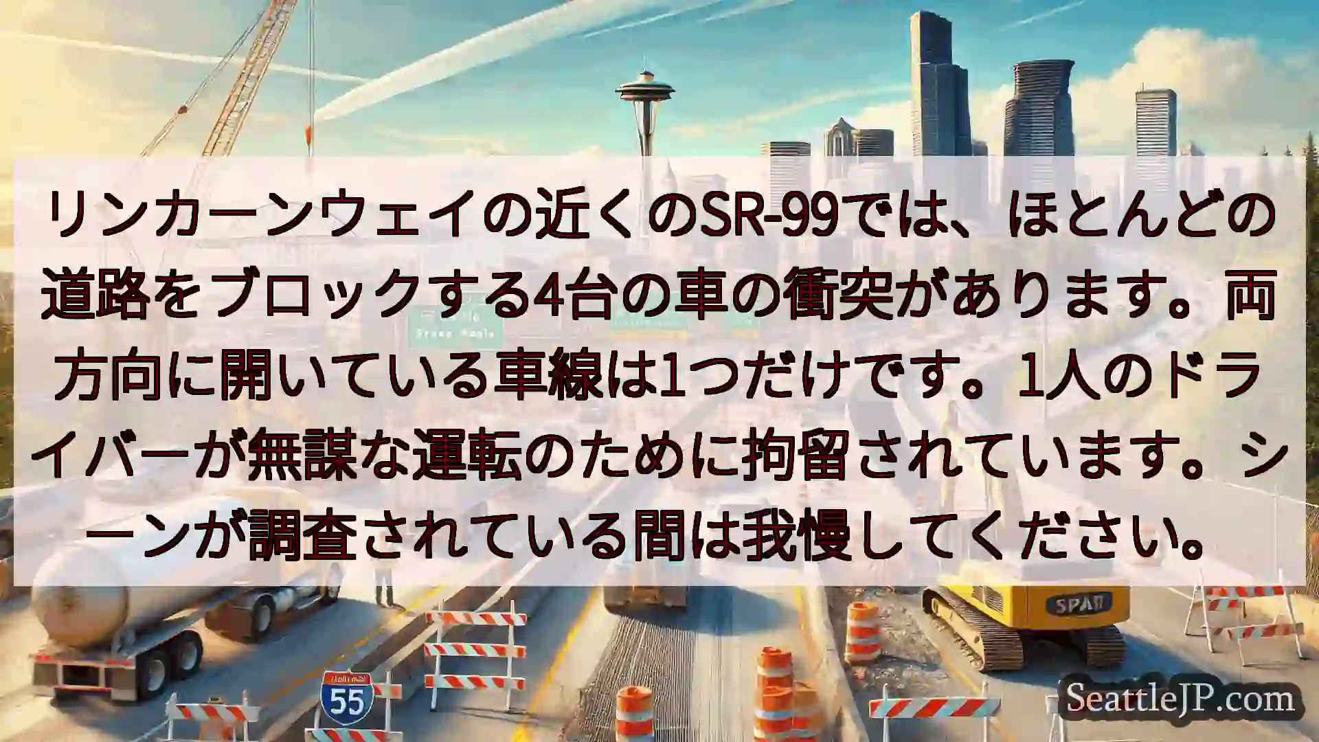 シアトル交通ニュース リンカーンウェイの近くのSR-99では、ほとんどの道路をブロックする4