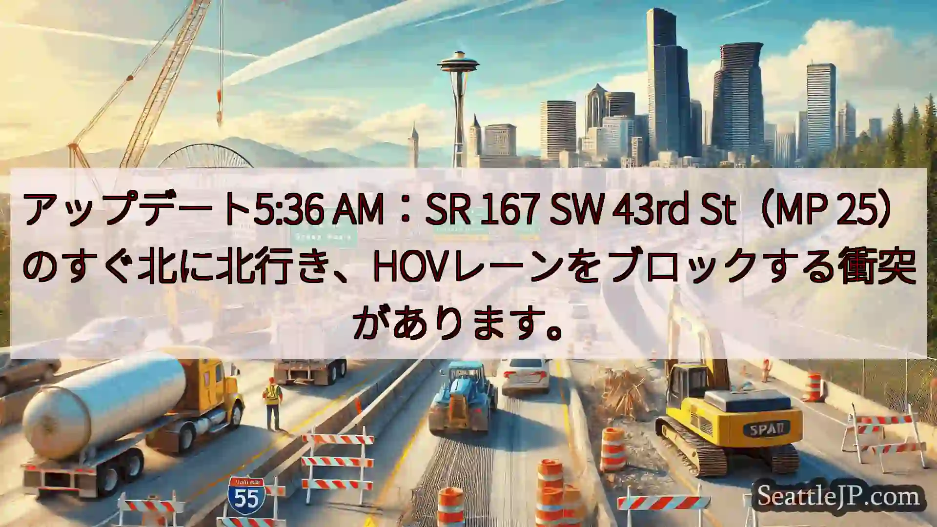 シアトル交通ニュース アップデート5:36 AM：SR 167 SW 43rd St（MP