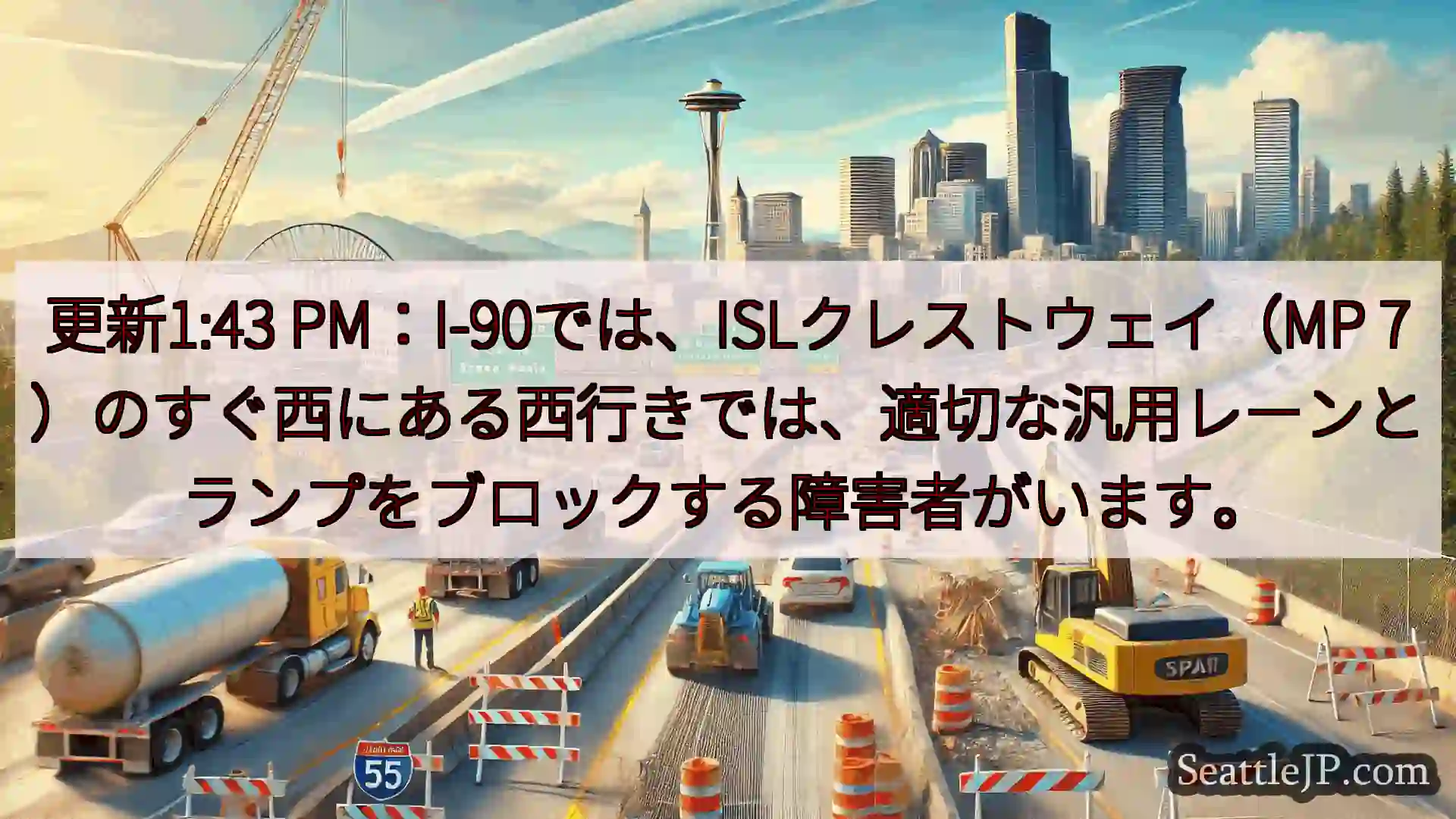 シアトル交通ニュース 更新1:43 PM：I-90では、ISLクレストウェイ（MP