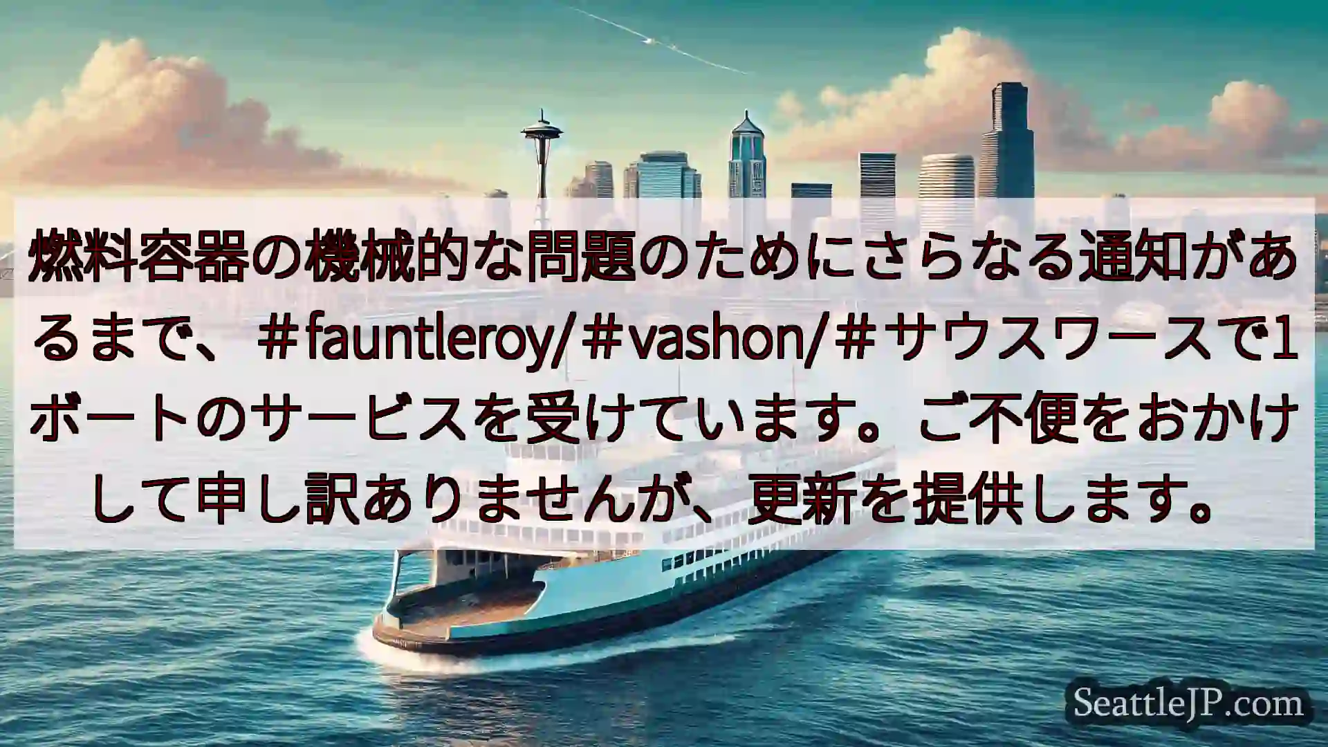シアトルフェリーニュース 燃料容器の機械的な問題のためにさらなる通知があるまで、＃fauntle