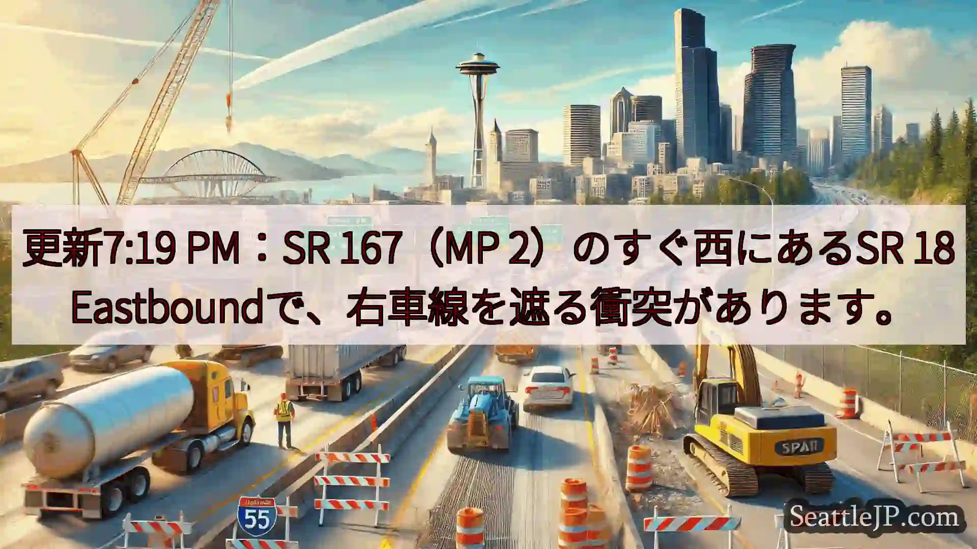 シアトル交通ニュース 更新7:19 PM：SR 167（MP 2）のすぐ西にあるSR 18