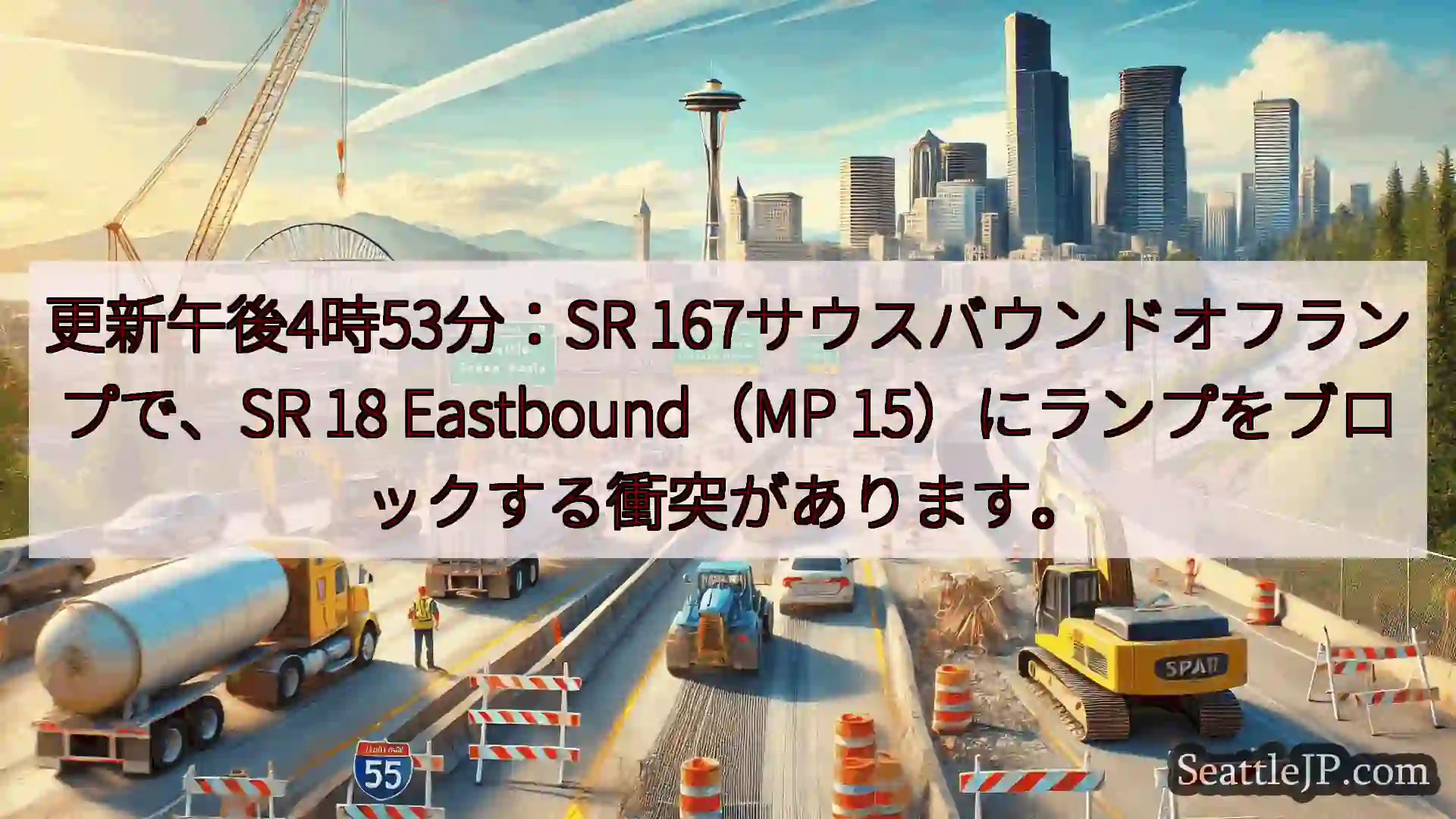 シアトル交通ニュース 更新午後4時53分：SR 167サウスバウンドオフランプで、SR