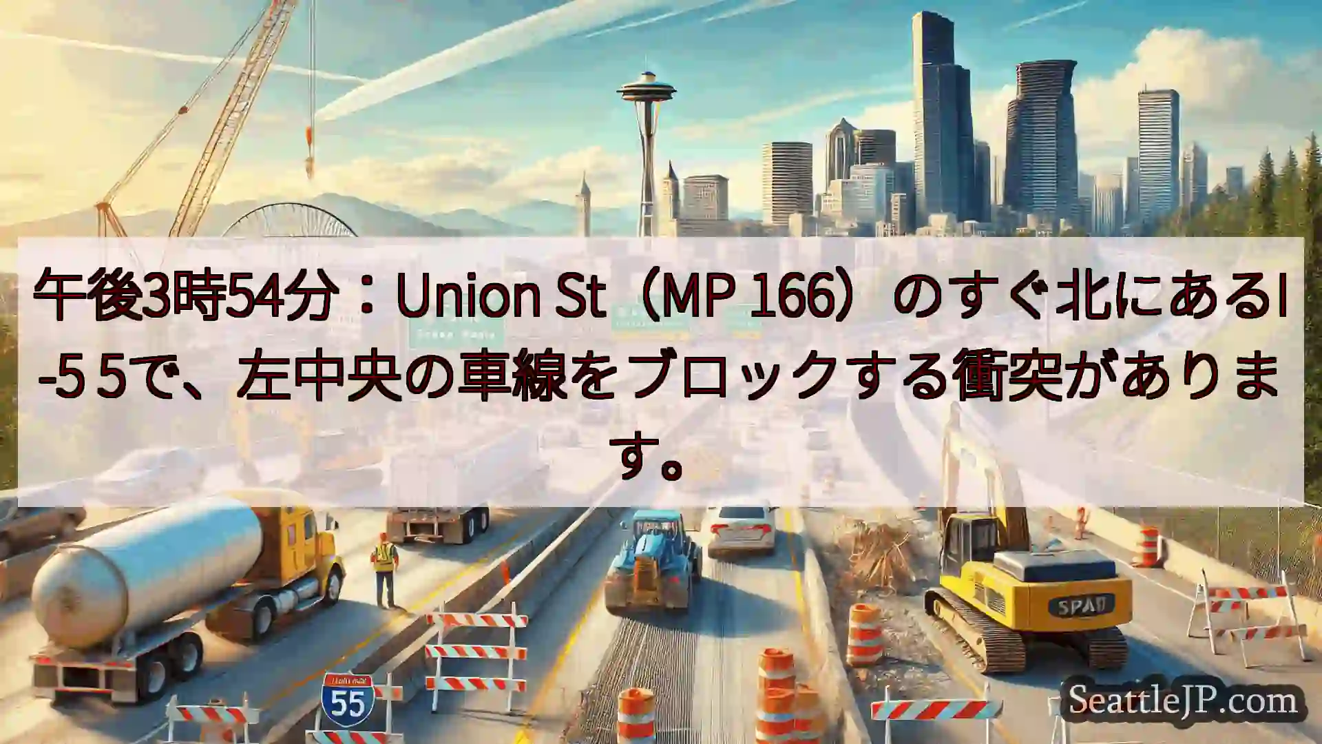 シアトル交通ニュース 午後3時54分：Union St（MP 166）のすぐ北にあるI-5
