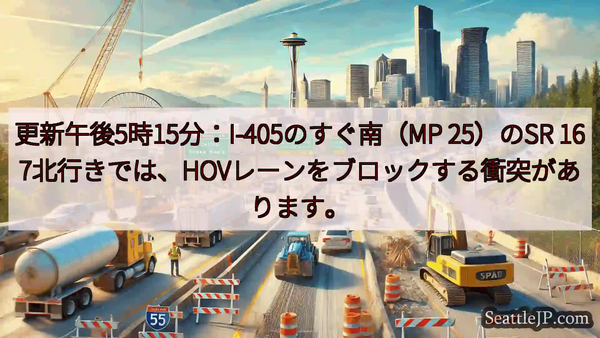 シアトル交通ニュース 更新午後5時15分：I-405のすぐ南（MP 25）のSR