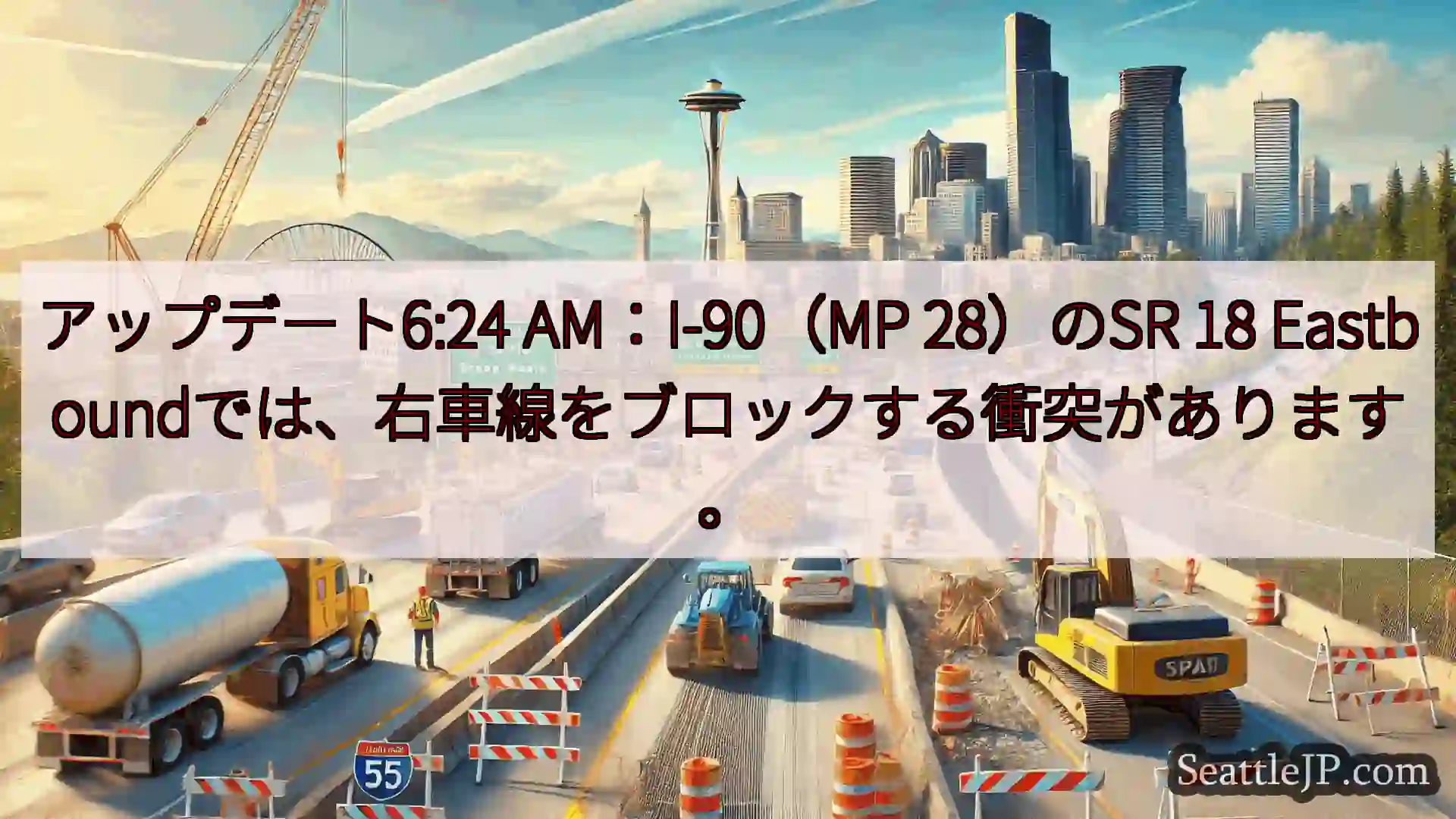 シアトル交通ニュース アップデート6:24 AM：I-90（MP 28）のSR 18