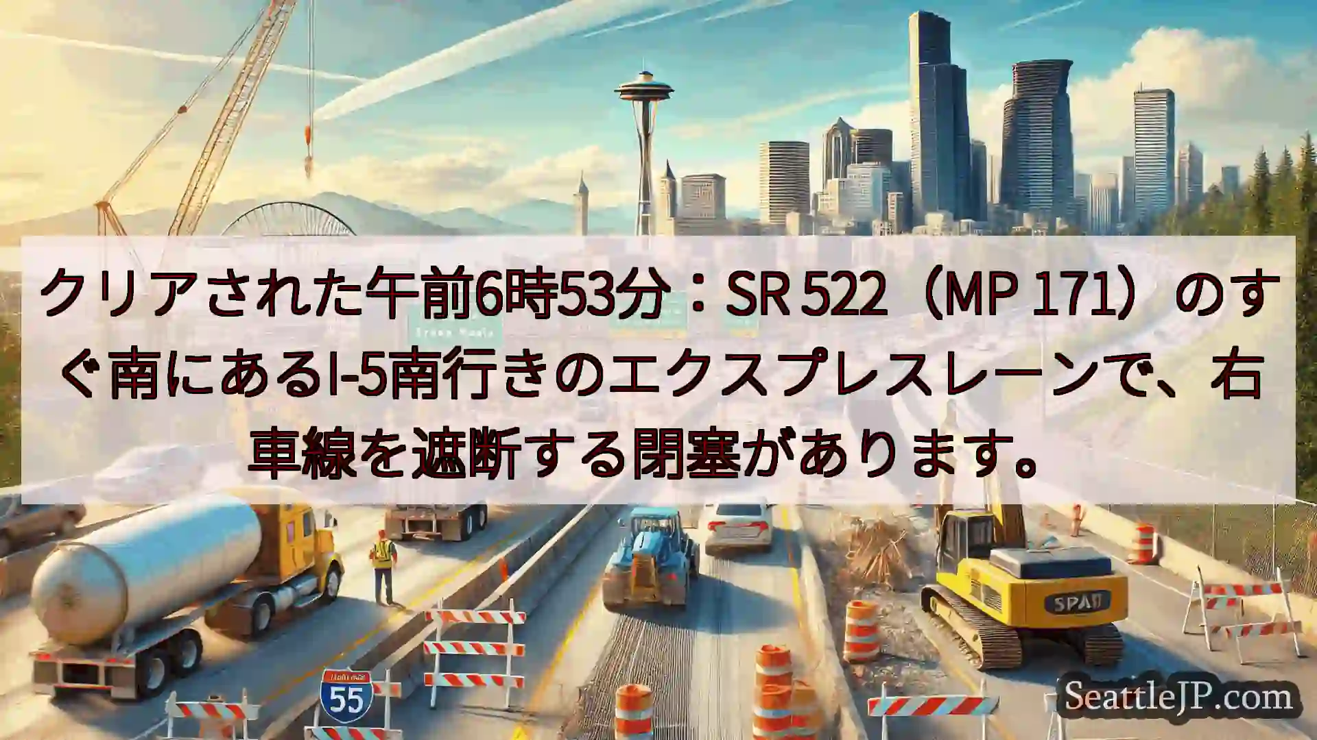 シアトル交通ニュース クリアされた午前6時53分：SR 522（MP