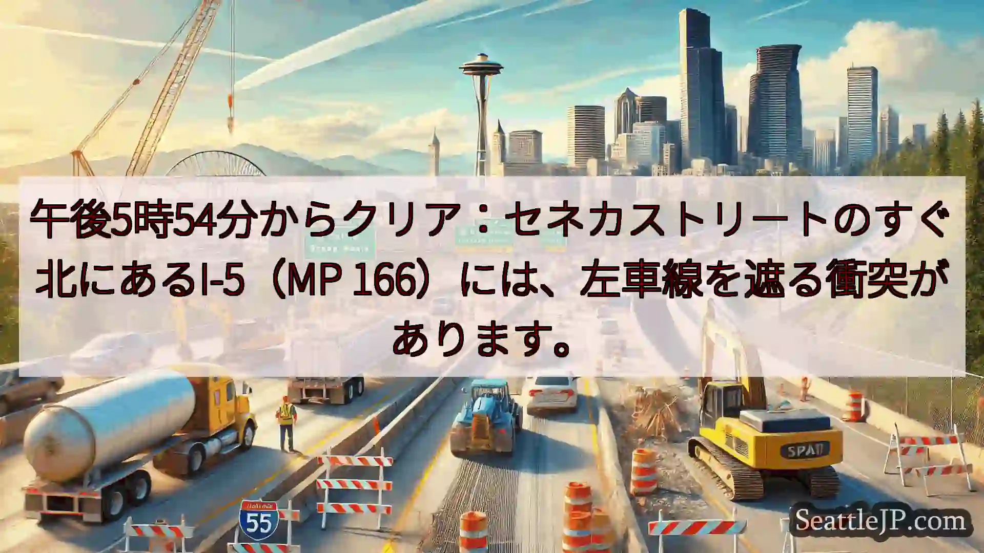 シアトル交通ニュース 午後5時54分からクリア：セネカストリートのすぐ北にあるI-5（MP