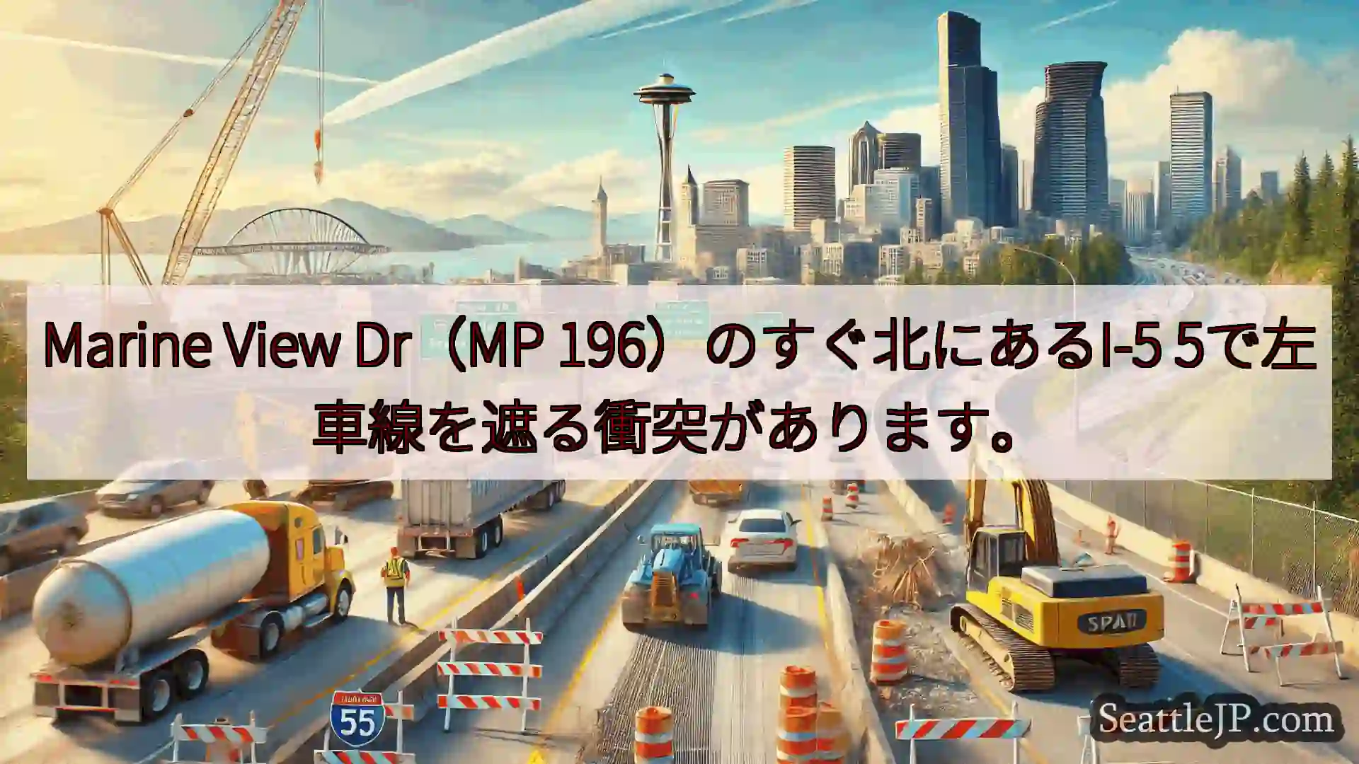 シアトル交通ニュース Marine View Dr（MP 196）のすぐ北にあるI-5