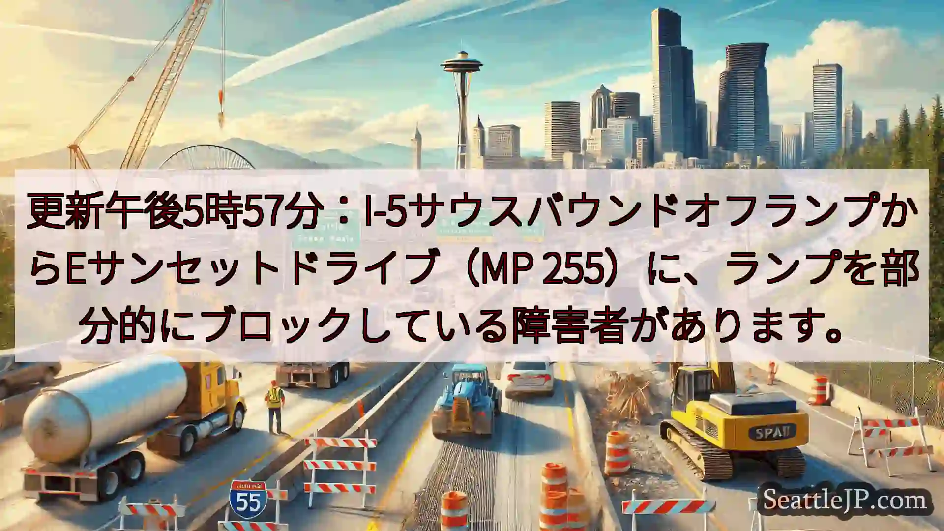 シアトル交通ニュース 更新午後5時57分：I-5サウスバウンドオフランプからEサンセットドラ