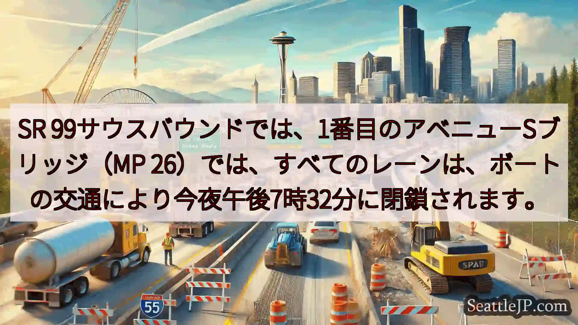 シアトル交通ニュース SR 99サウスバウンドでは、1番目のアベニューSブリッジ（MP