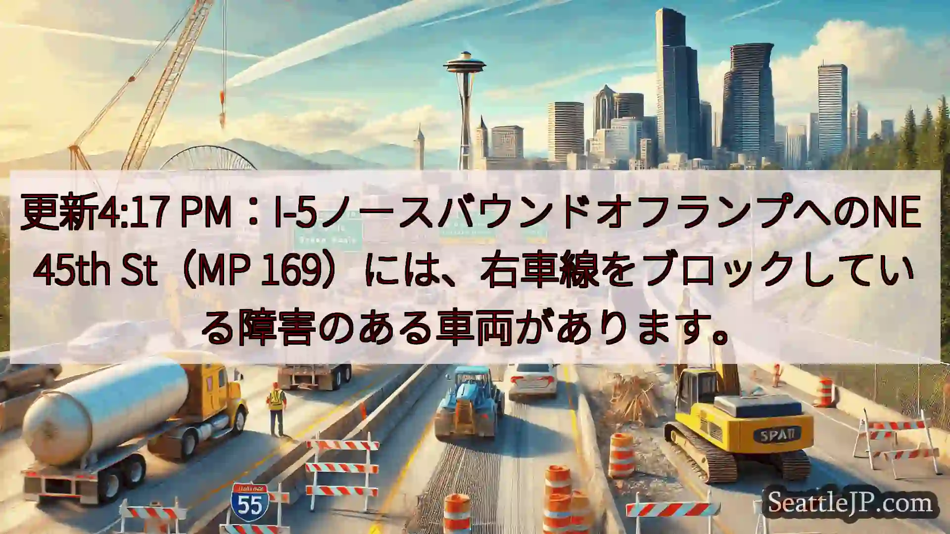 シアトル交通ニュース 更新4:17 PM：I-5ノースバウンドオフランプへのNE 45th