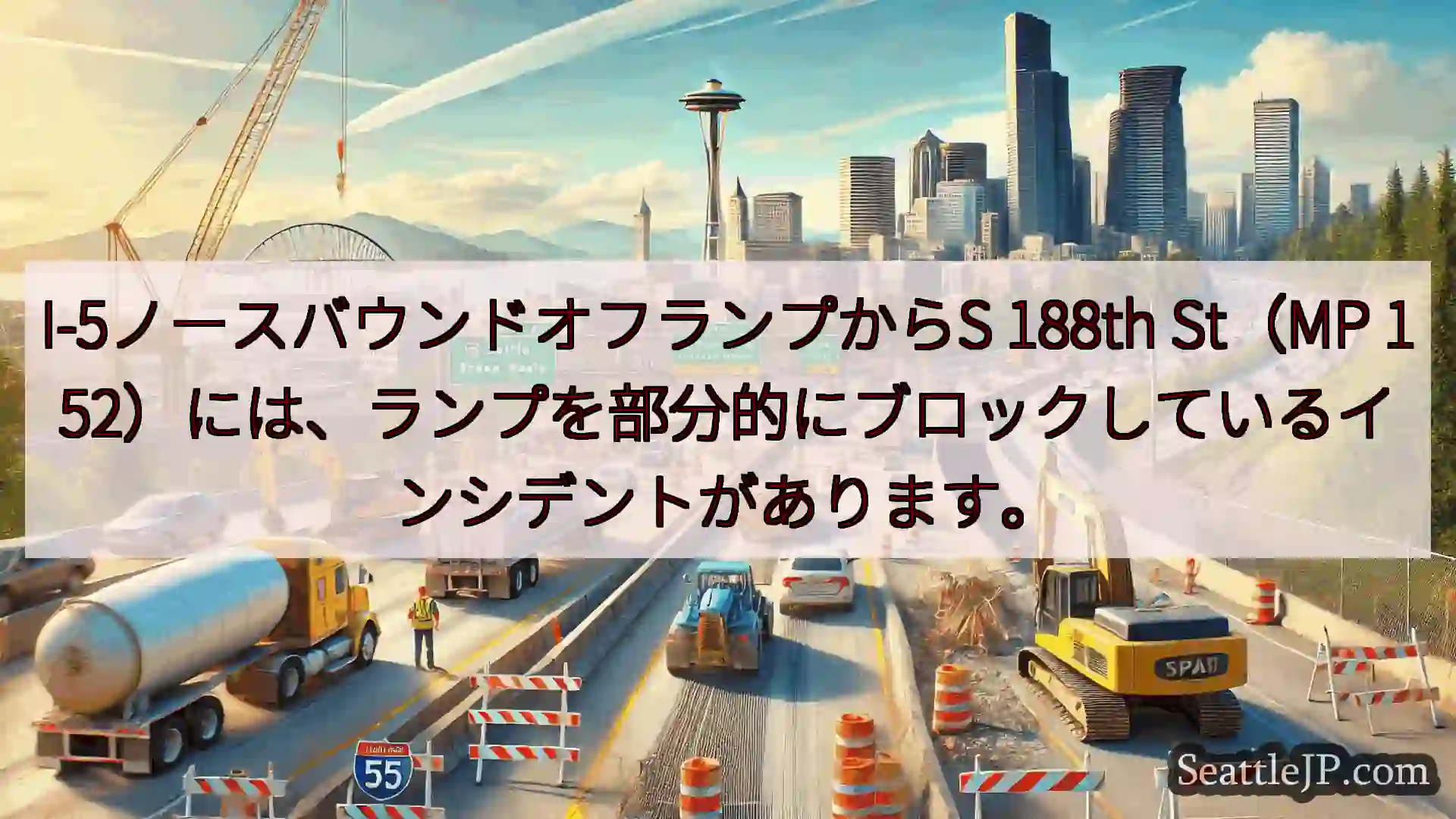 シアトル交通ニュース I-5ノースバウンドオフランプからS 188th St（MP