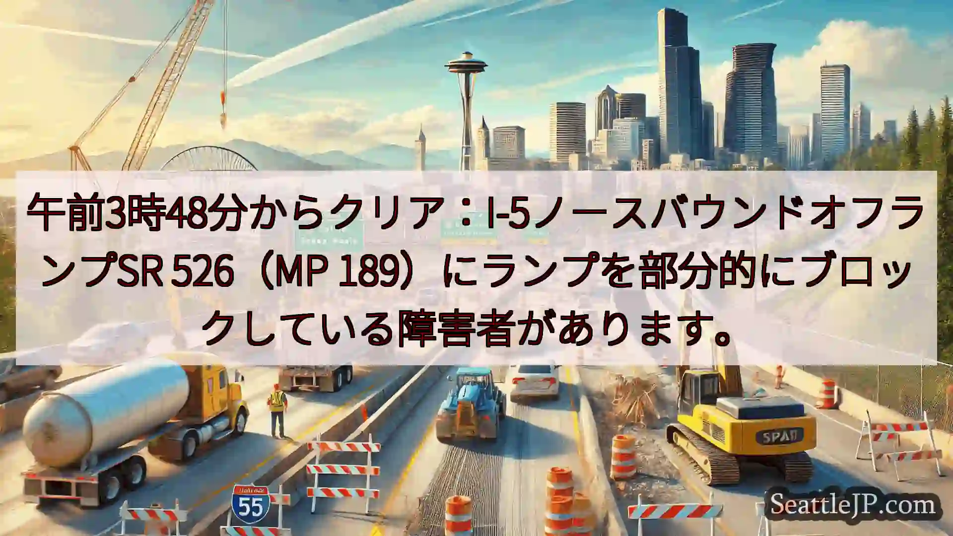 シアトル交通ニュース 午前3時48分からクリア：I-5ノースバウンドオフランプSR
