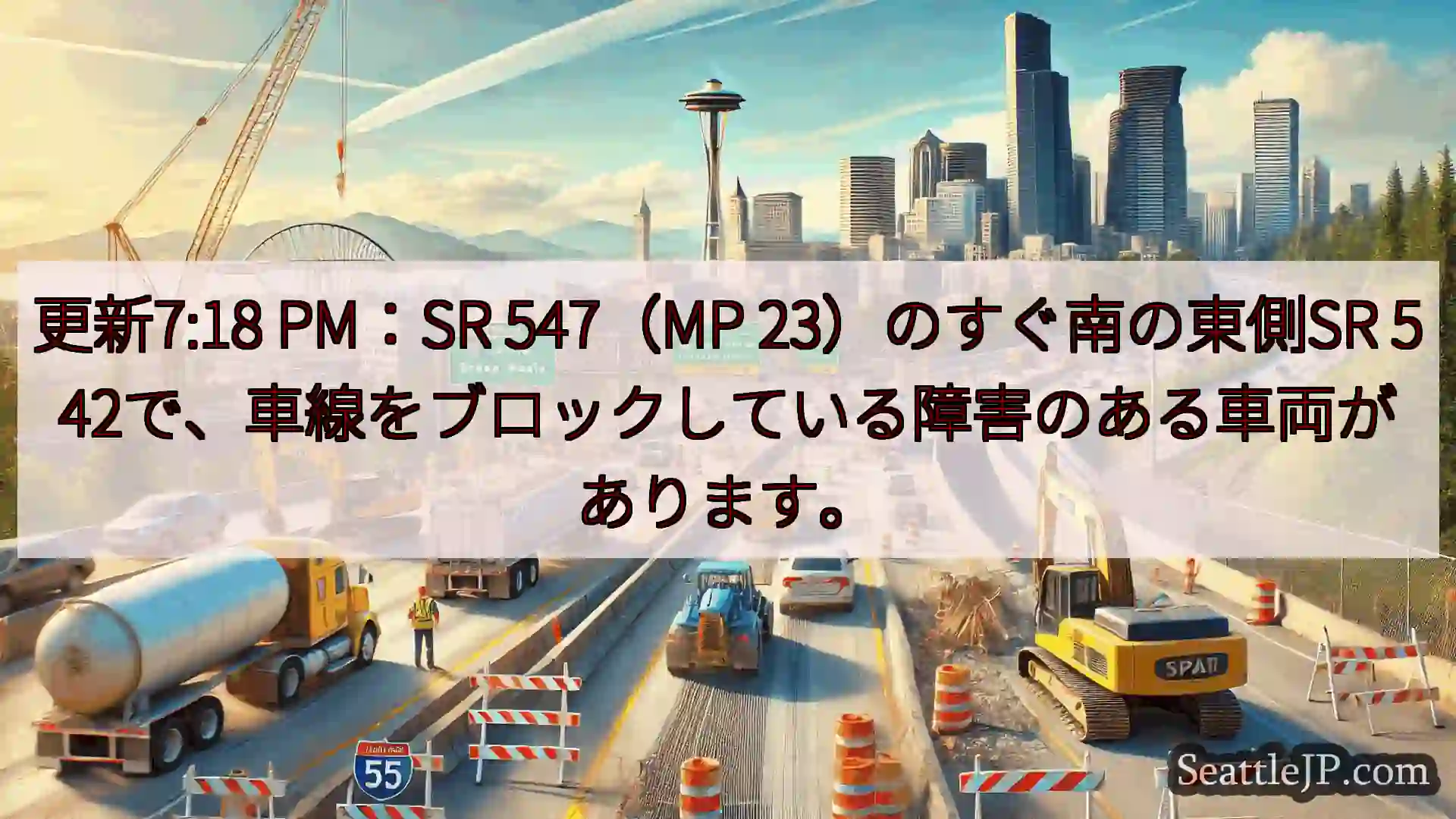 シアトル交通ニュース 更新7:18 PM：SR 547（MP 23）のすぐ南の東側SR