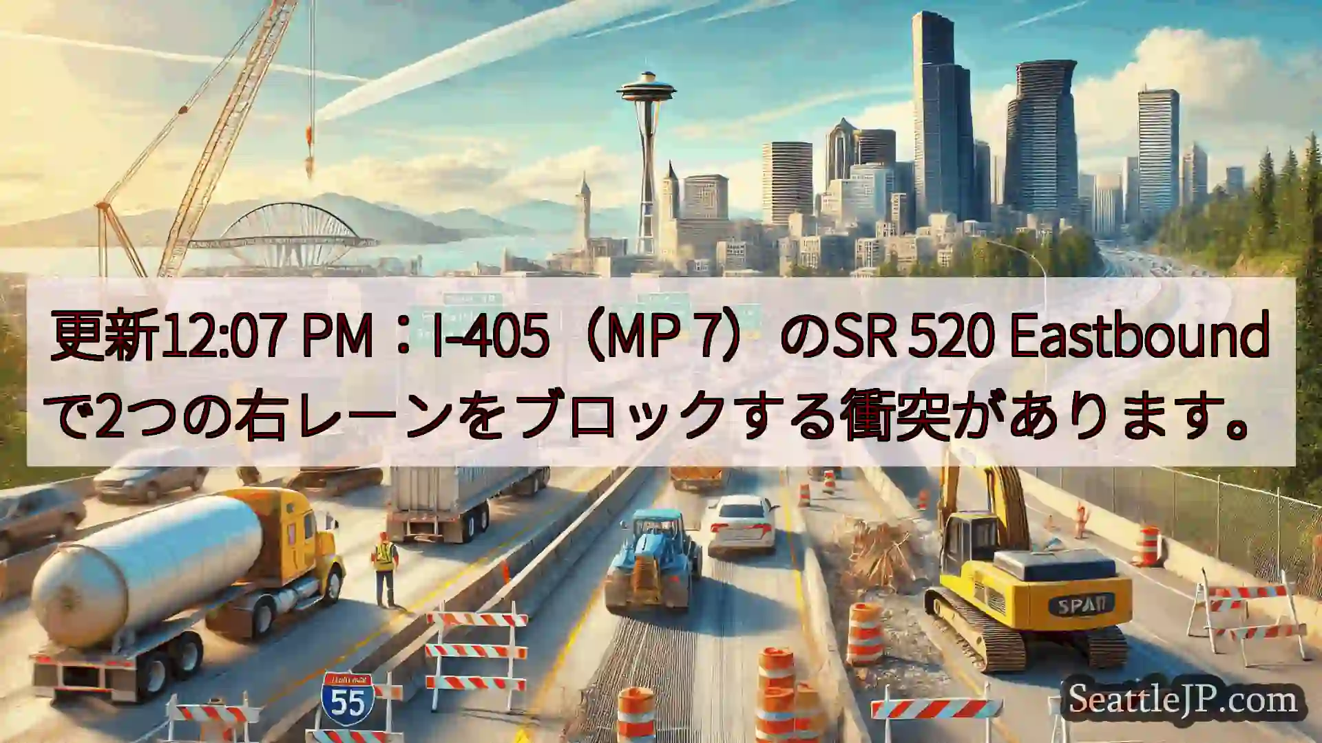 シアトル交通ニュース 更新12:07 PM：I-405（MP 7）のSR 520