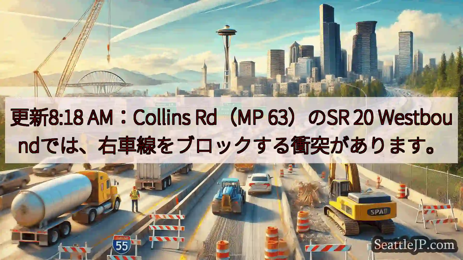 シアトル交通ニュース 更新8:18 AM：Collins Rd（MP 63）のSR 20