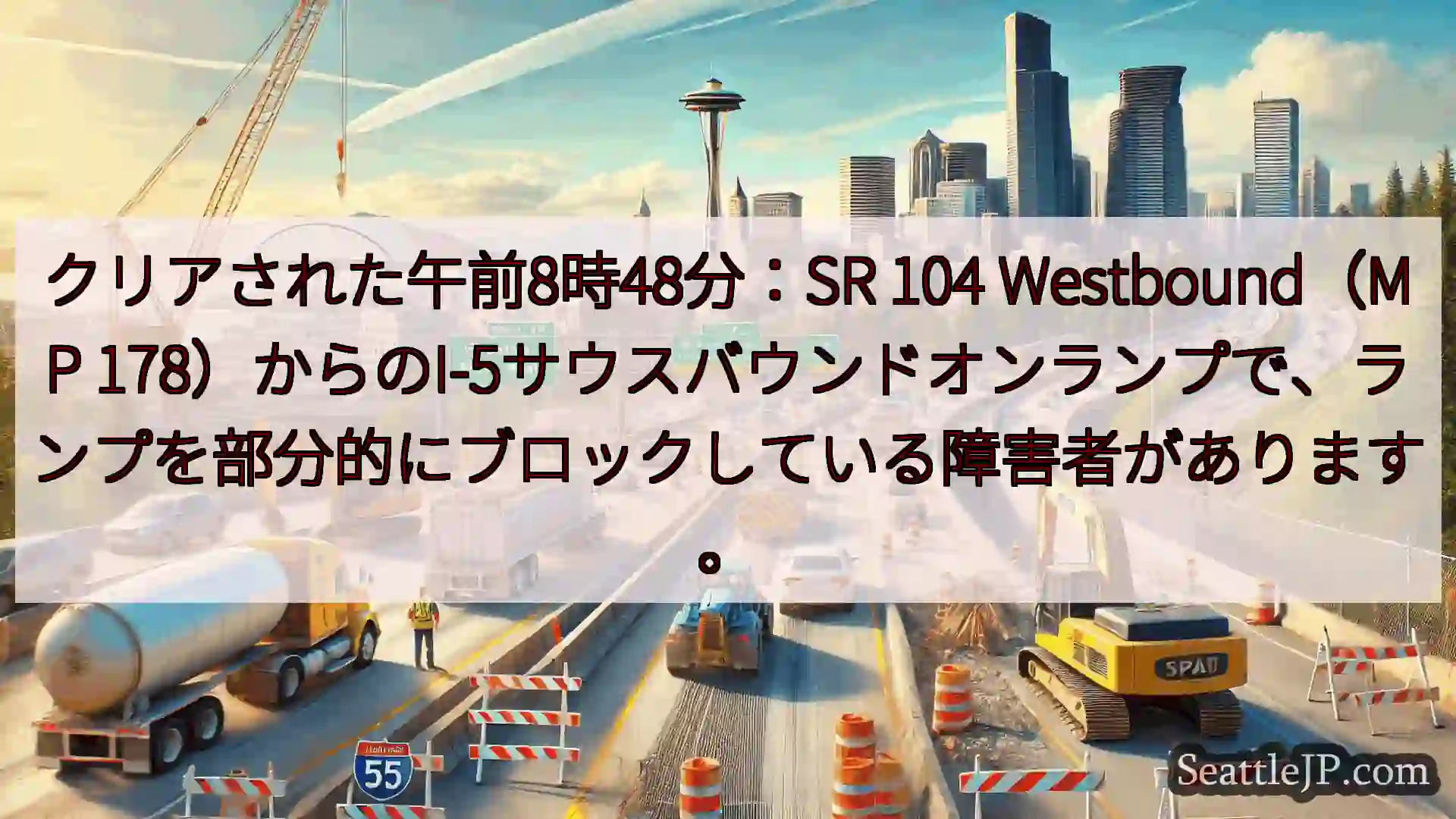 シアトル交通ニュース クリアされた午前8時48分：SR 104 Westbound（MP