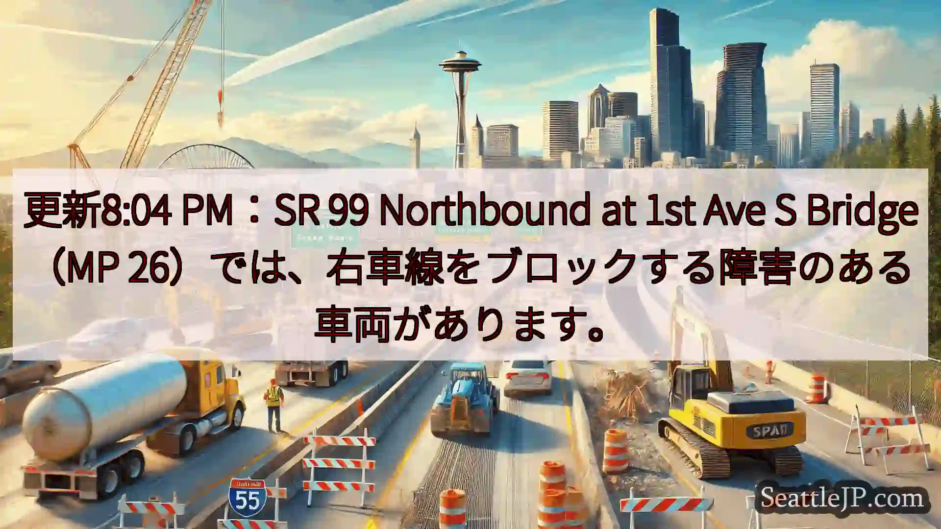 シアトル交通ニュース 更新8:04 PM：SR 99 Northbound at 1st