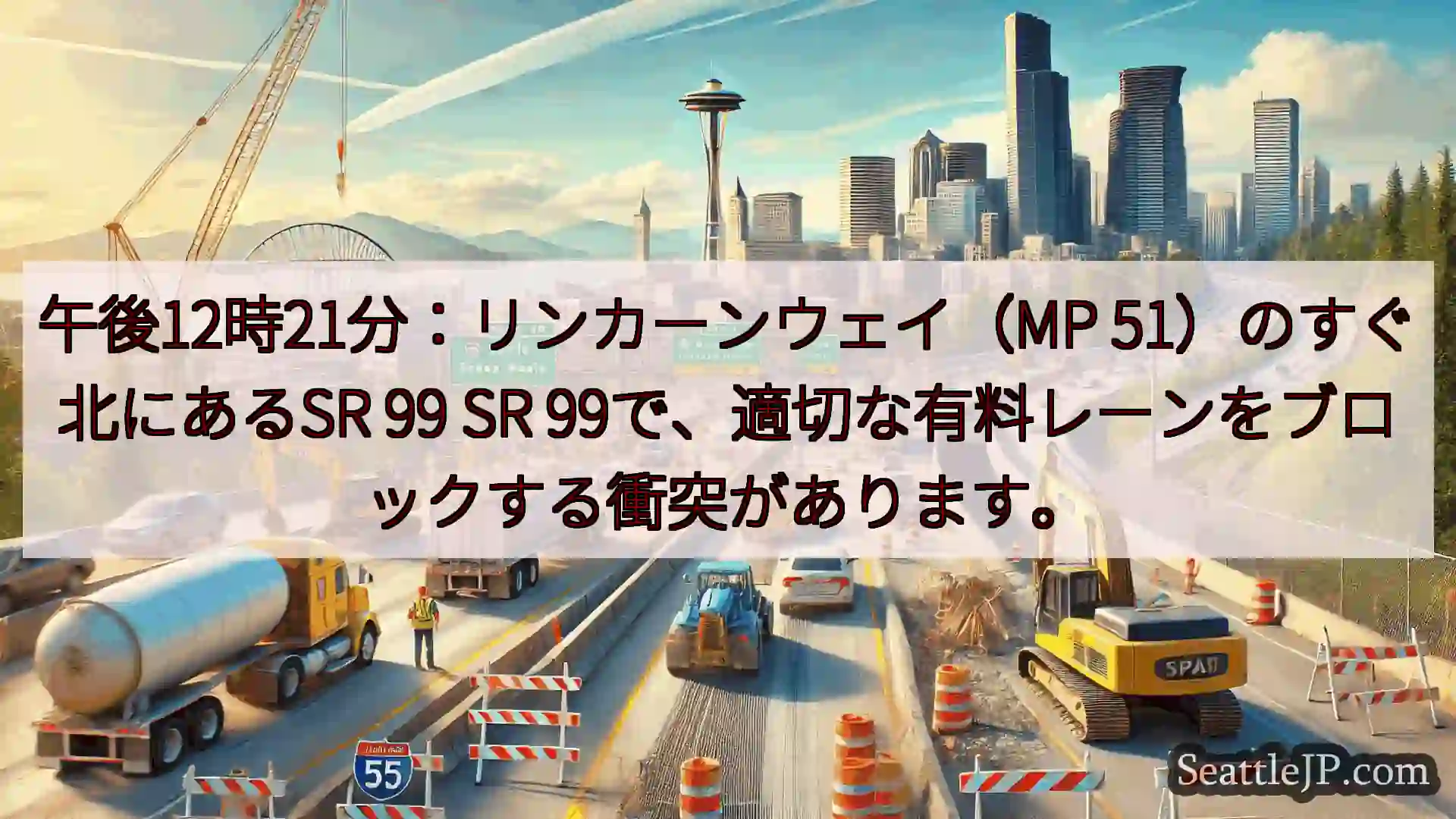 シアトル交通ニュース 午後12時21分：リンカーンウェイ（MP 51）のすぐ北にあるSR