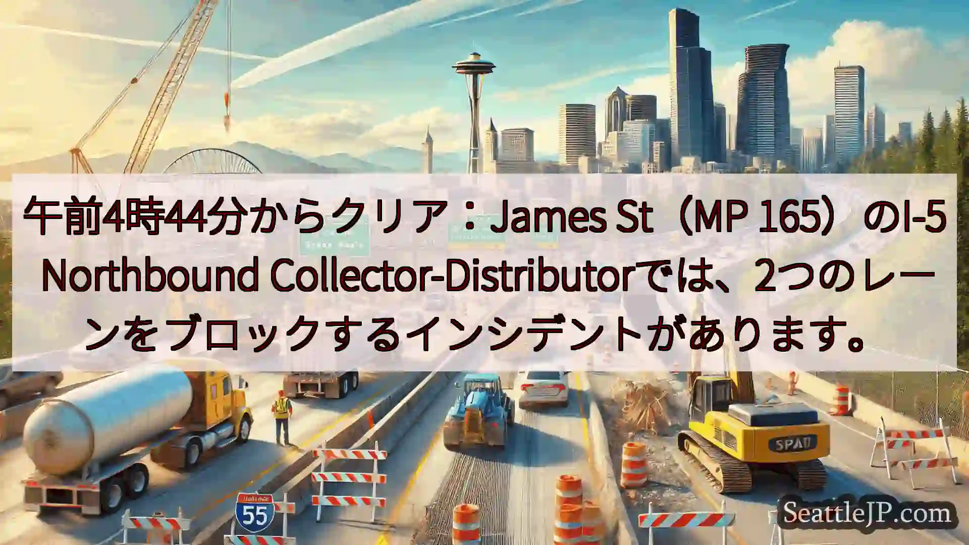 シアトル交通ニュース 午前4時44分からクリア：James St（MP 165）のI-5