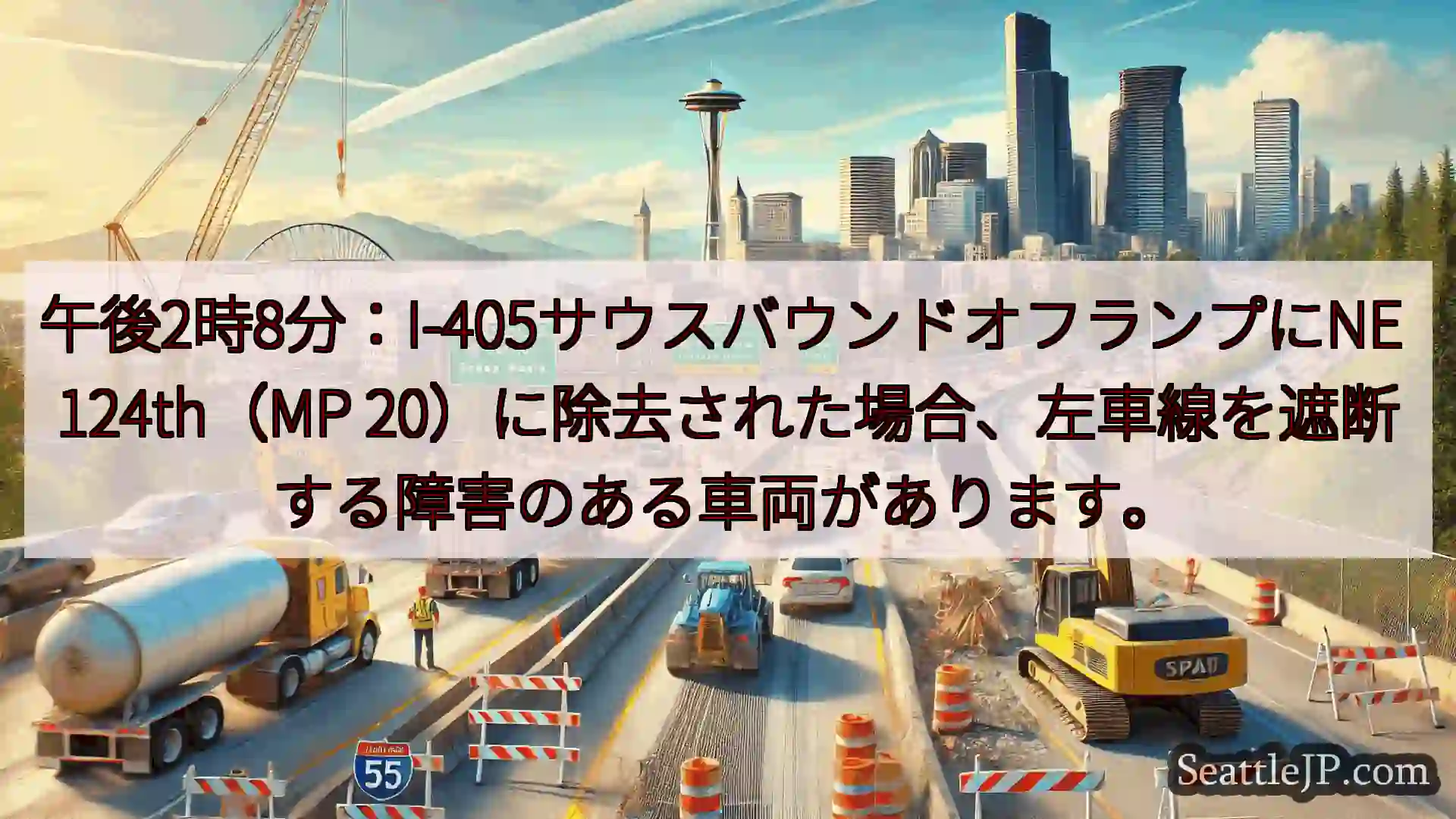 シアトル交通ニュース 午後2時8分：I-405サウスバウンドオフランプにNE