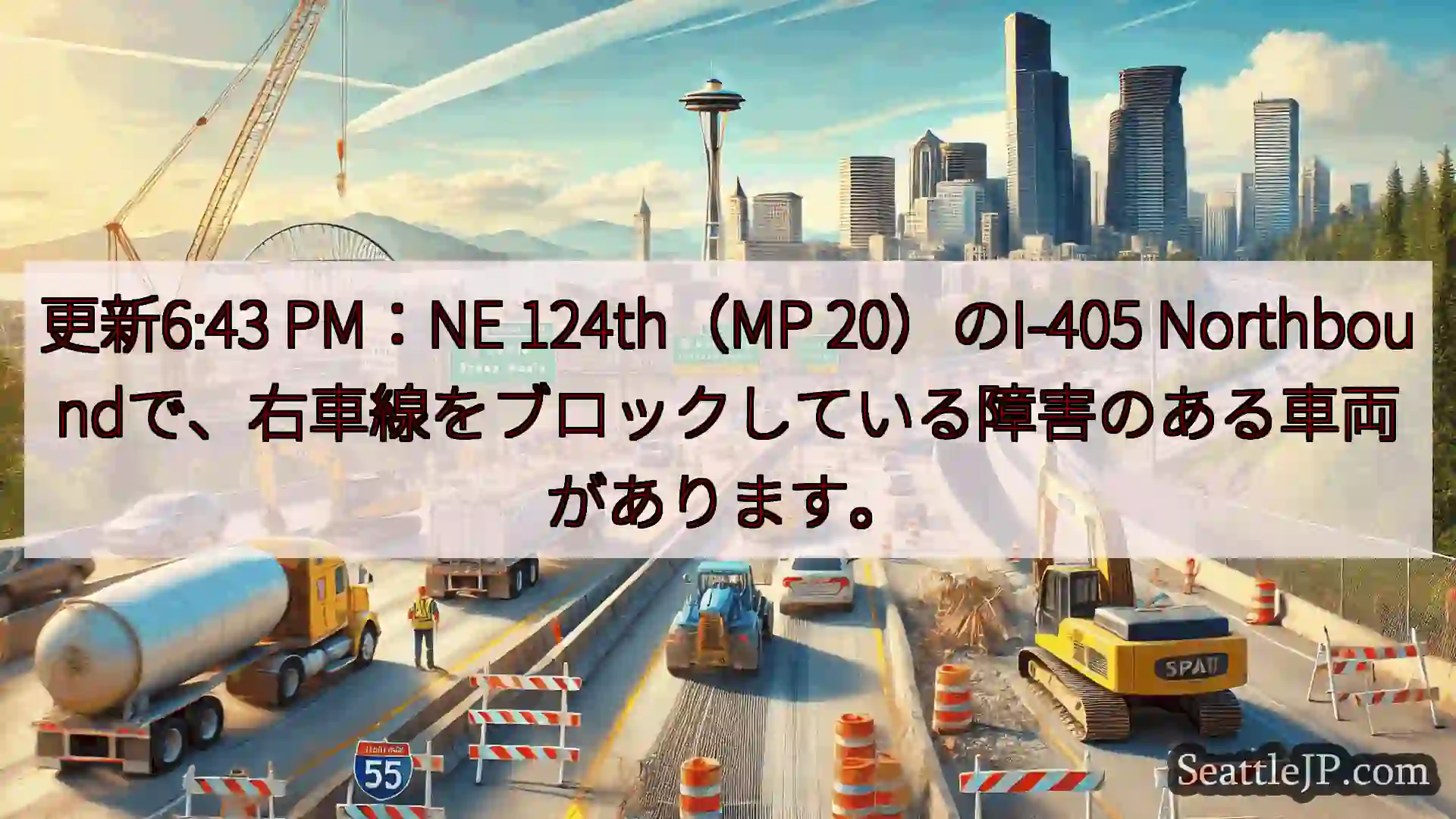 シアトル交通ニュース 更新6:43 PM：NE 124th（MP 20）のI-405