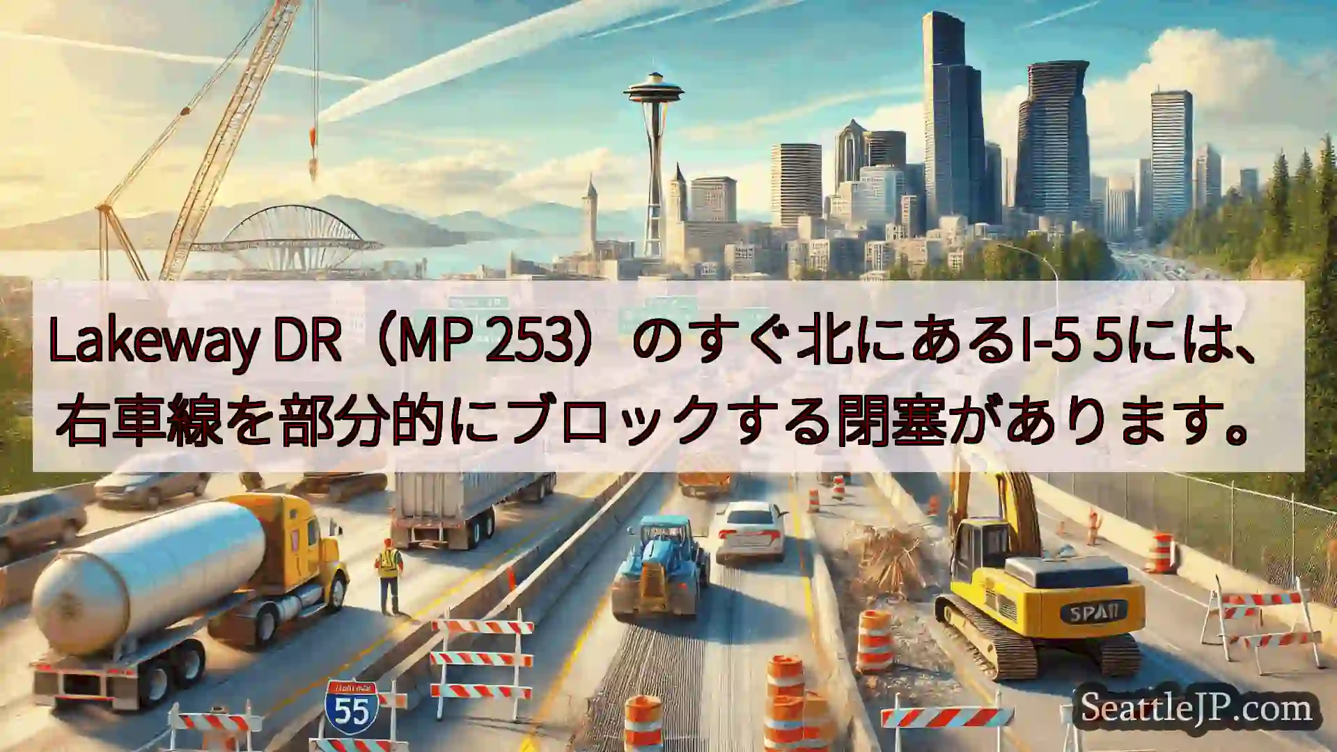 シアトル交通ニュース Lakeway DR（MP 253）のすぐ北にあるI-5
