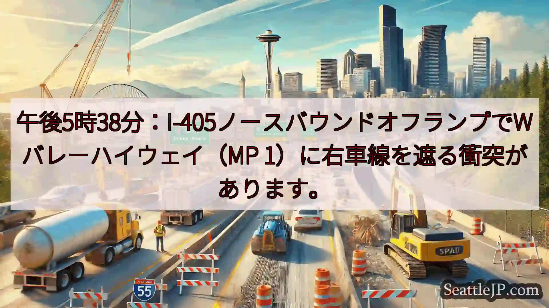 シアトル交通ニュース 午後5時38分：I-405ノースバウンドオフランプでWバレーハイウェイ