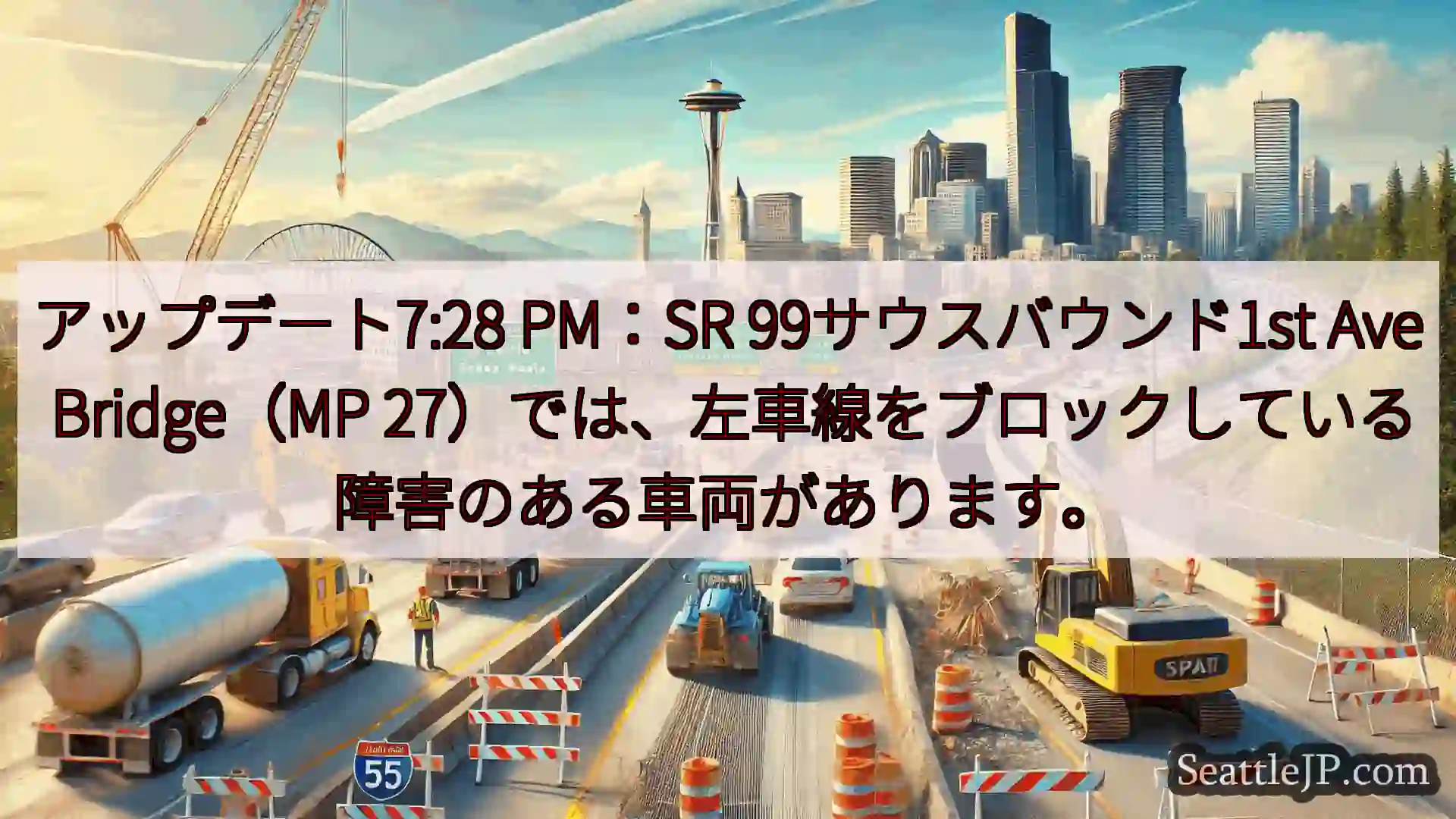 シアトル交通ニュース アップデート7:28 PM：SR 99サウスバウンド1st Ave