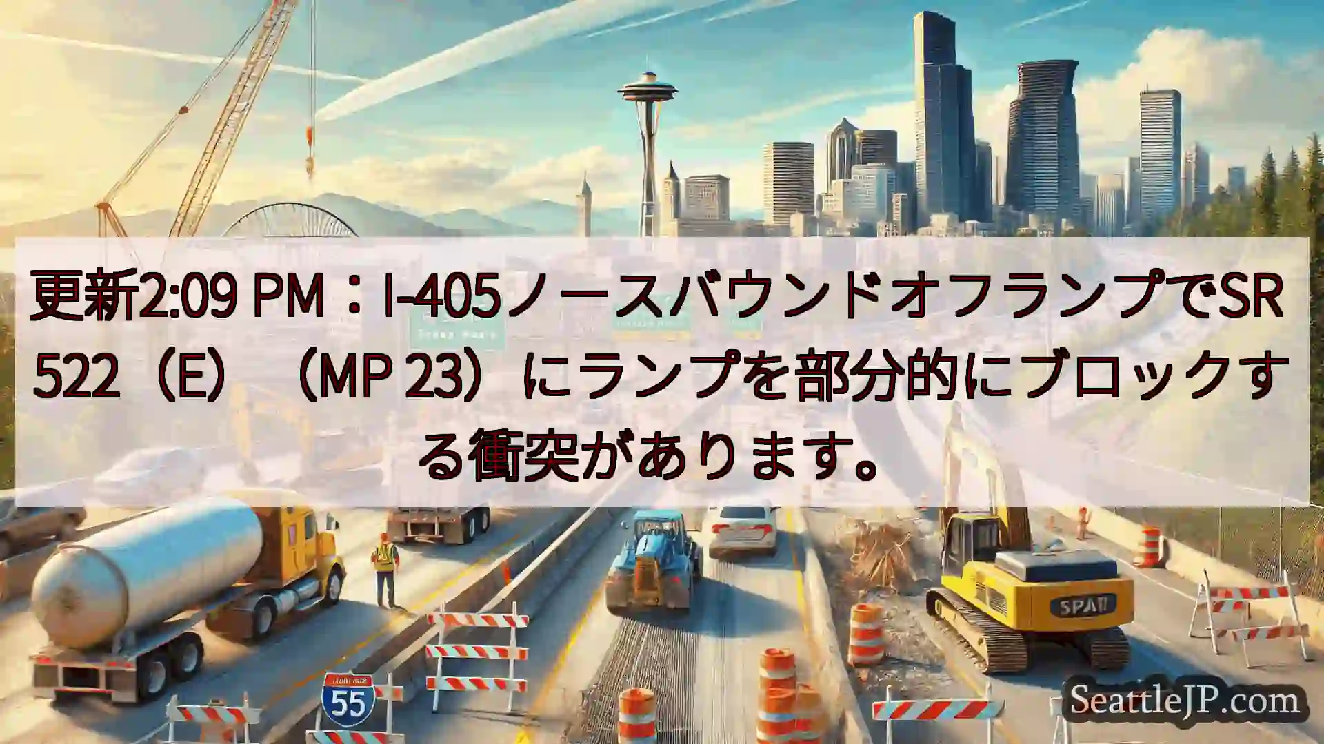 シアトル交通ニュース 更新2:09 PM：I-405ノースバウンドオフランプでSR