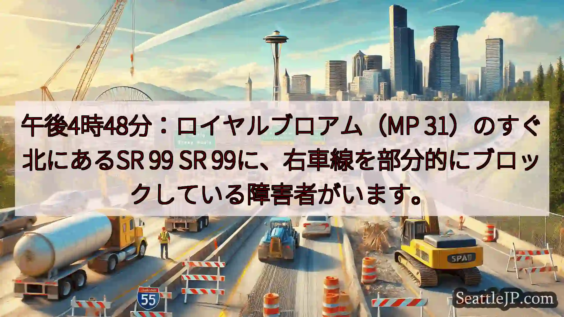 シアトル交通ニュース 午後4時48分：ロイヤルブロアム（MP 31）のすぐ北にあるSR