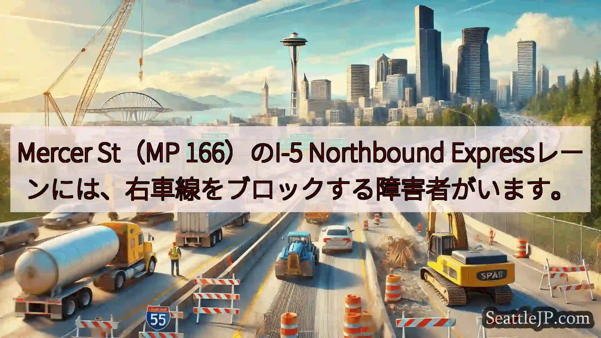 シアトル交通ニュース Mercer St（MP 166）のI-5 Northbound