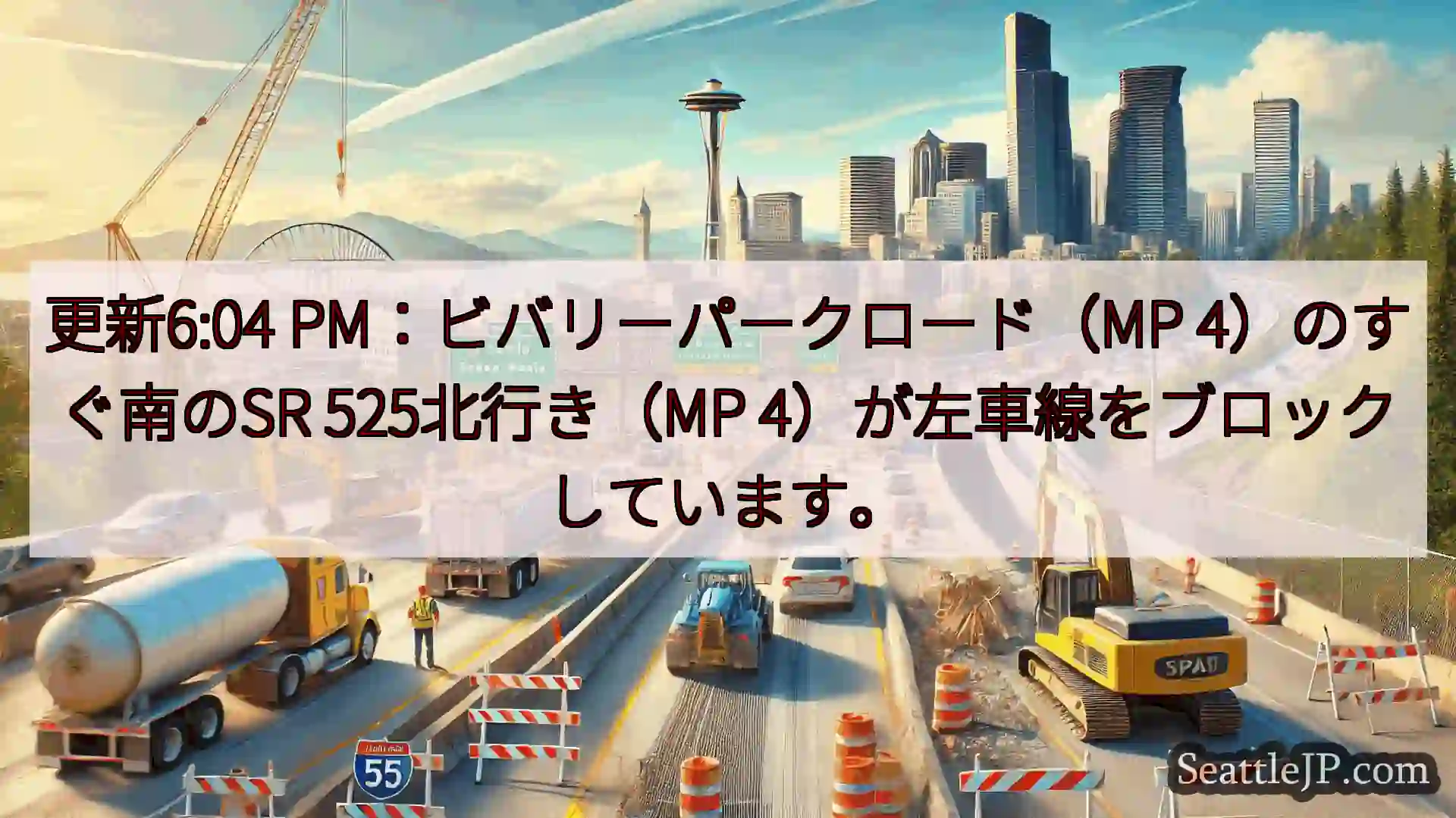 シアトル交通ニュース 更新6:04 PM：ビバリーパークロード（MP 4）のすぐ南のSR