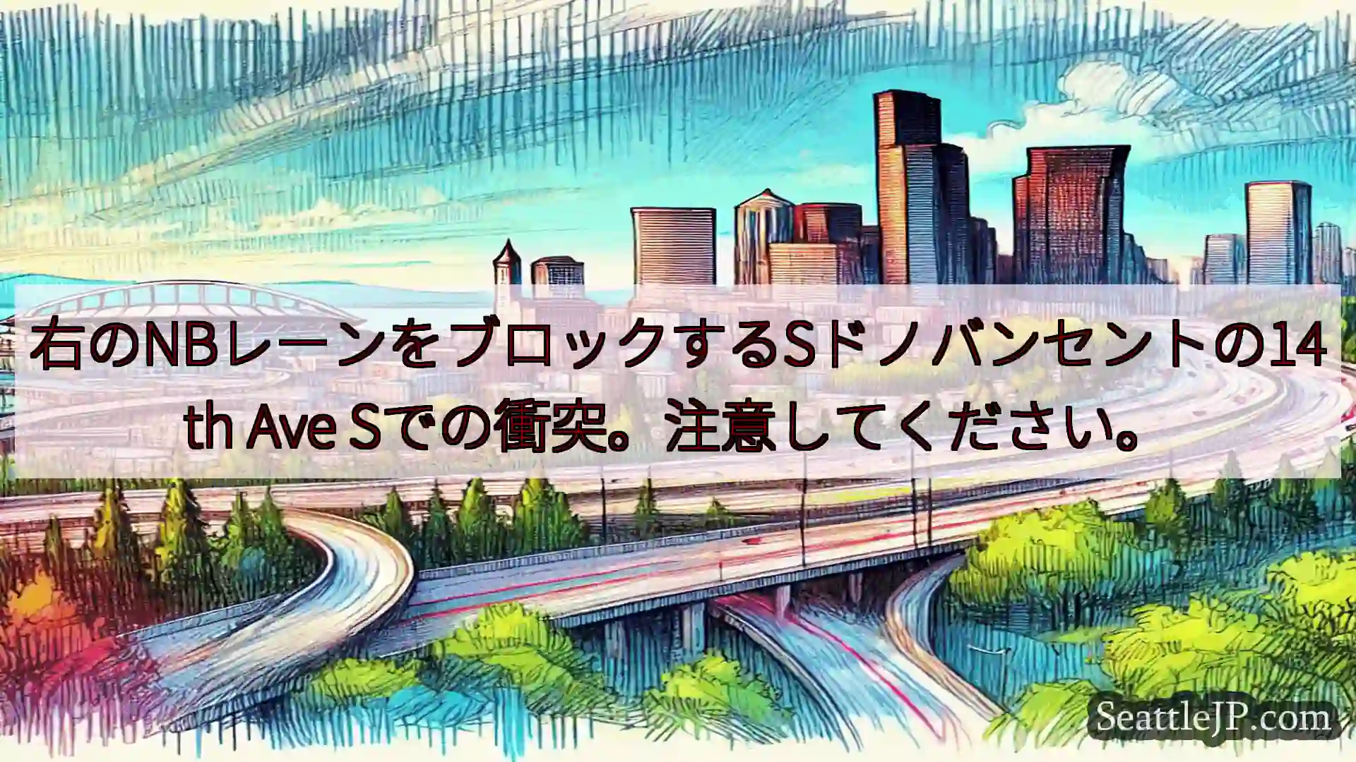 右のNBレーンをブロックするSドノバンセントの14th Ave Sでの衝突。注意してください。