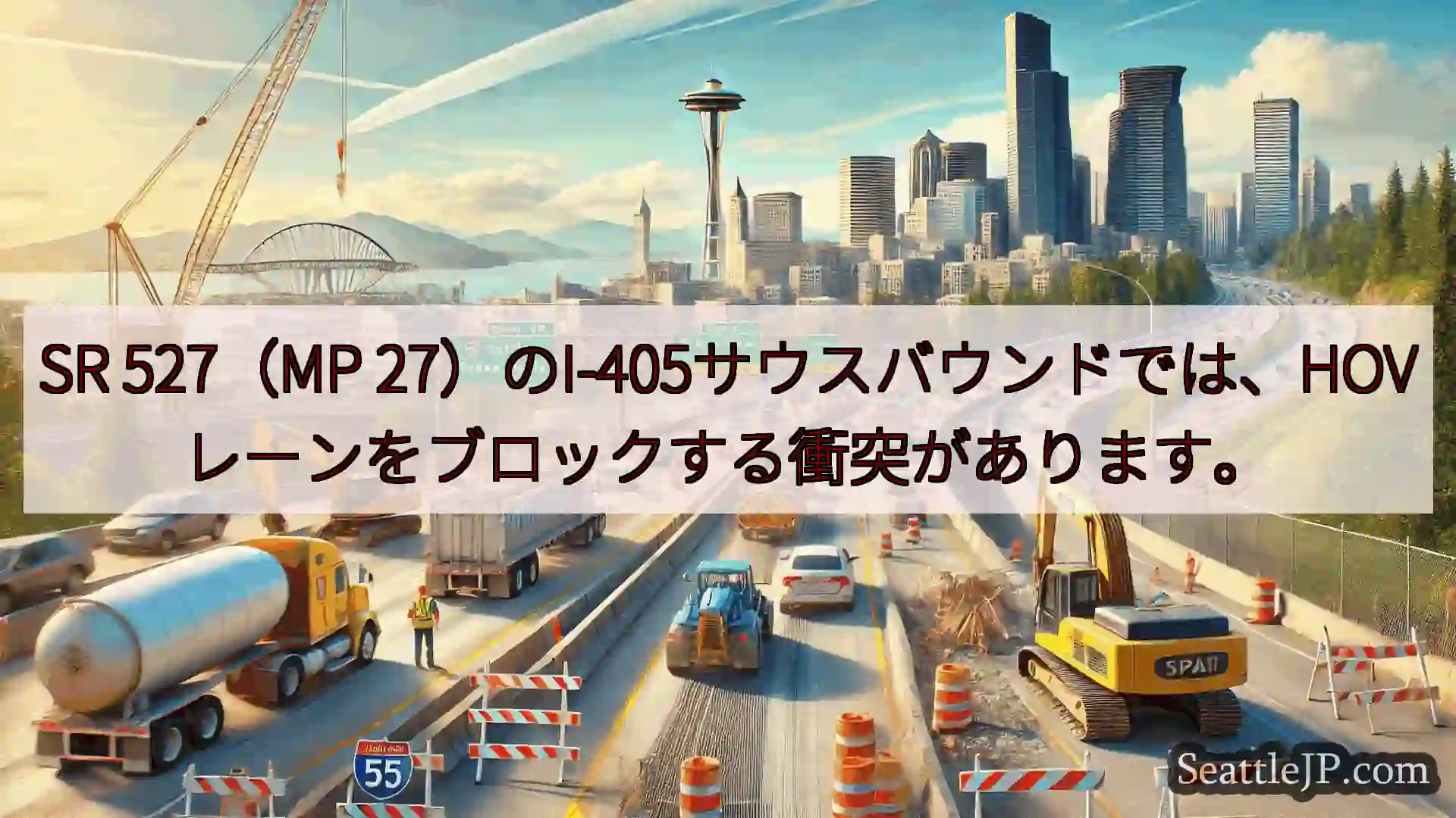 SR 527（MP 27）のI-405サウスバウンドでは、HOVレーンをブロックする衝突があります。