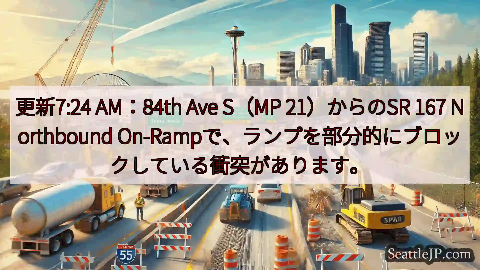 更新7:24 AM：84th Ave S（MP 21）からのSR 167 Northbound