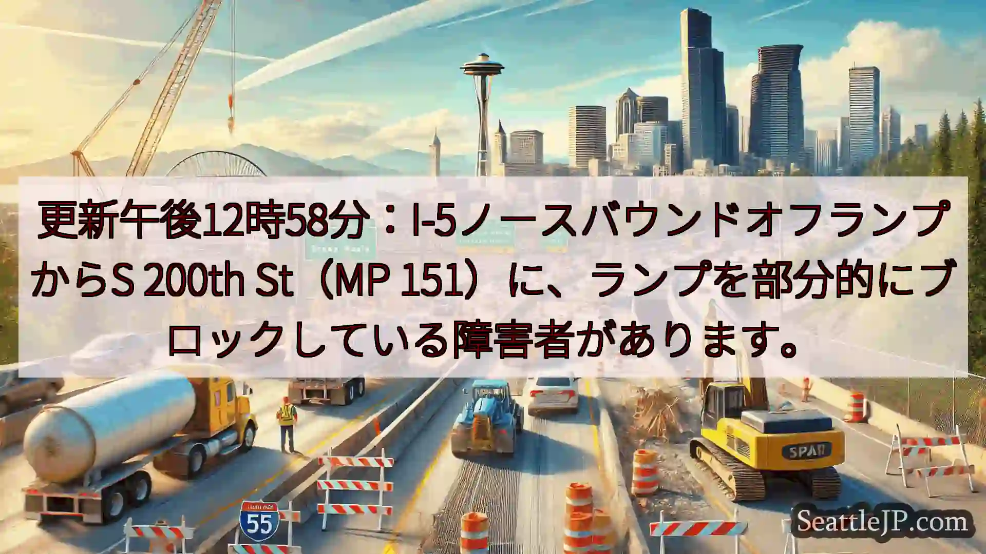 更新午後12時58分：I-5ノースバウンドオフランプからS 200th St（MP