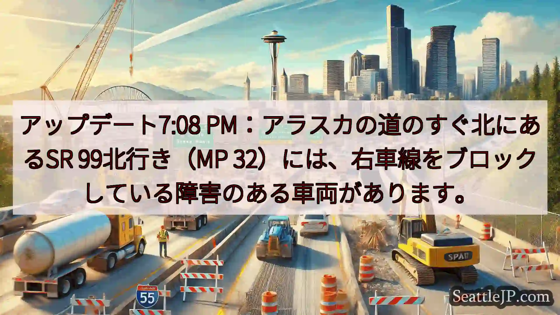 アップデート7:08 PM：アラスカの道のすぐ北にあるSR 99北行き（MP