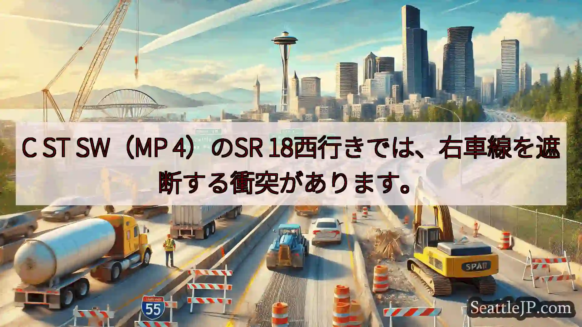 C ST SW（MP 4）のSR 18西行きでは、右車線を遮断する衝突があります。