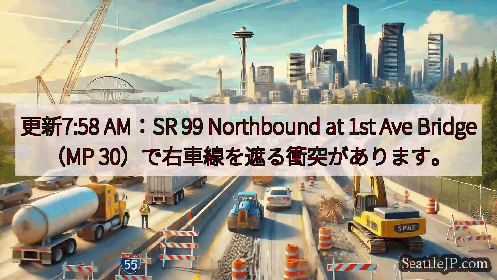 更新7:58 AM：SR 99 Northbound at 1st Ave Bridge（MP
