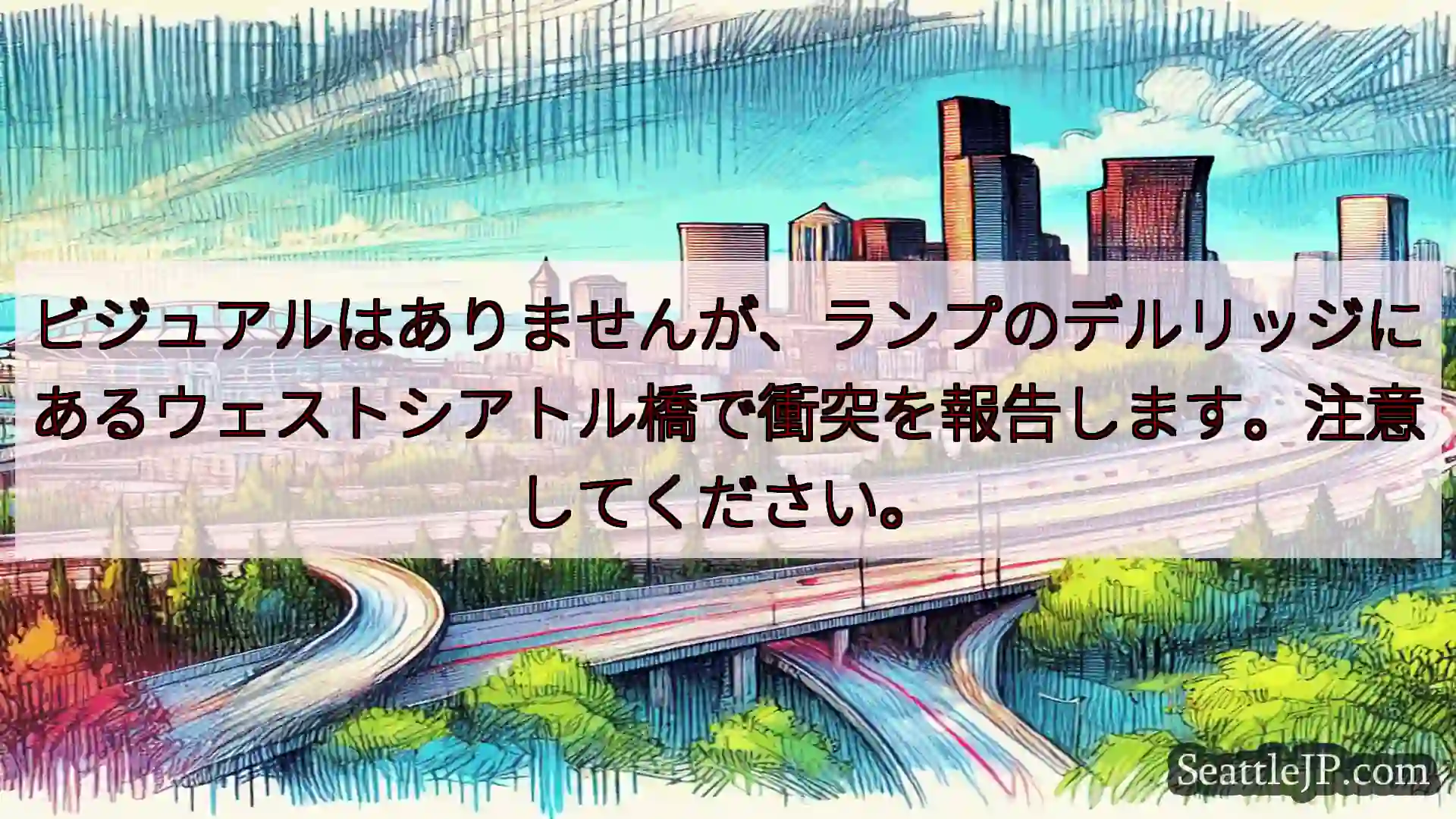 ビジュアルはありませんが、ランプのデルリッジにあるウェストシアトル橋で衝突を報告します。注意してくだ