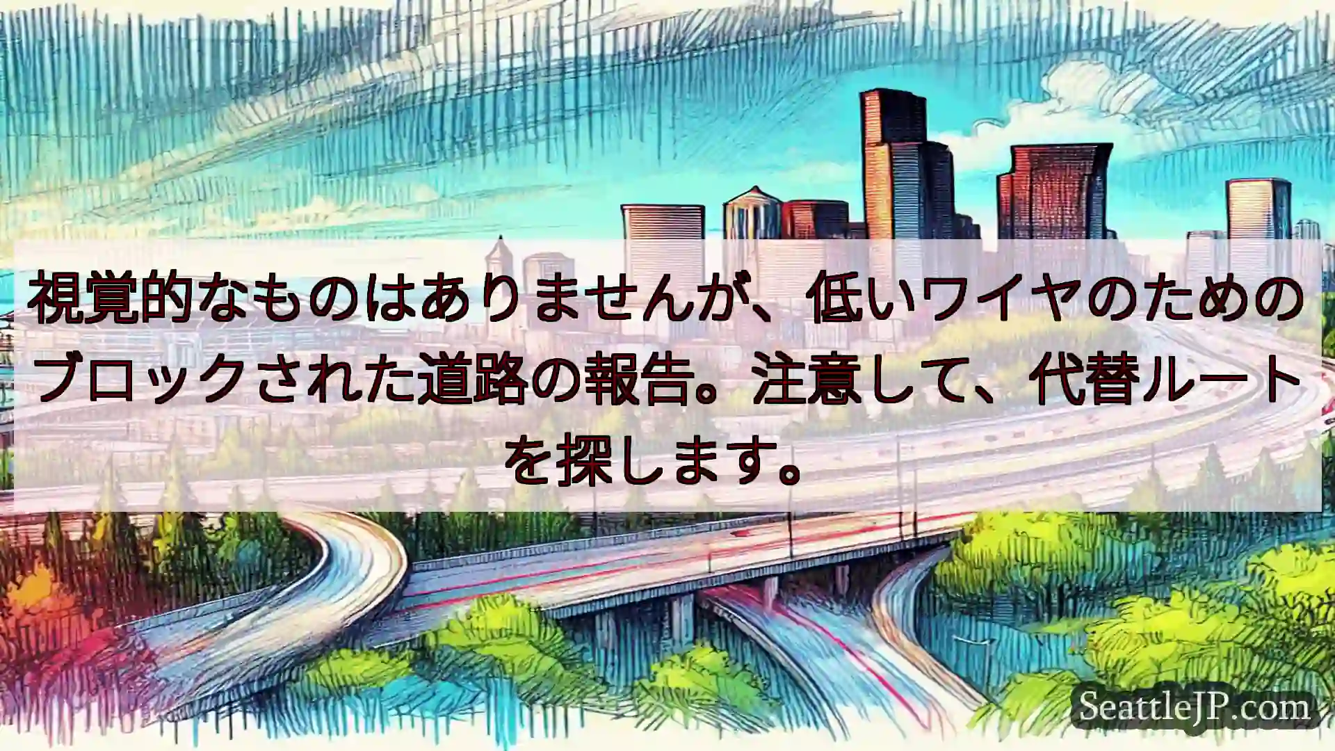 視覚的なものはありませんが、低いワイヤのためのブロックされた道路の報告。注意して、代替ルートを探しま