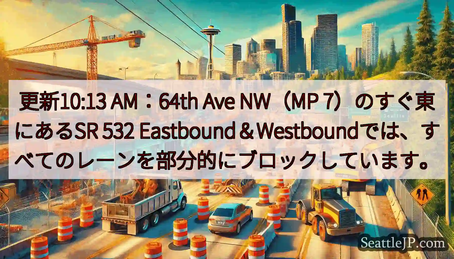 更新10:13 AM：64th Ave NW（MP 7）のすぐ東にあるSR 532