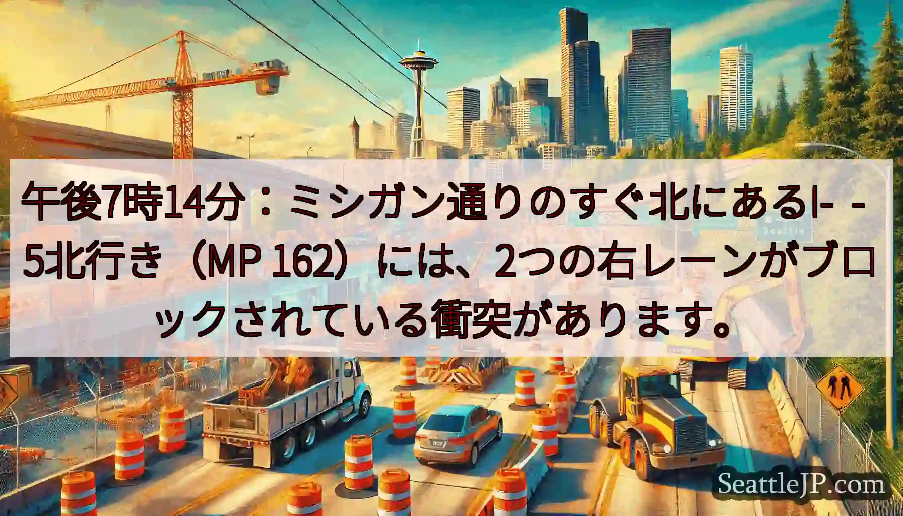 午後7時14分：ミシガン通りのすぐ北にあるI- - 5北行き（MP