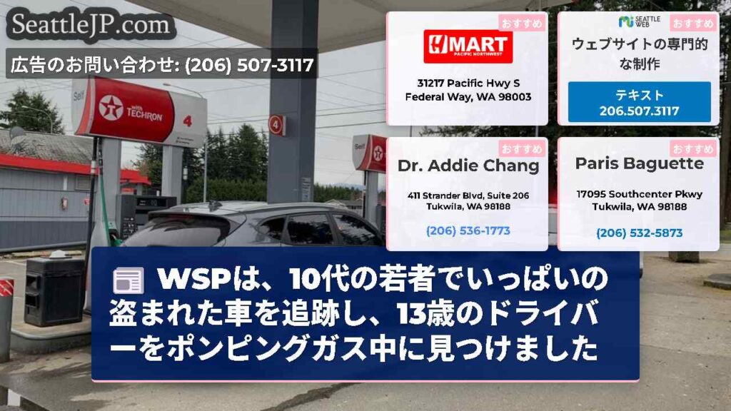 WSPは、10代の若者でいっぱいの盗まれた車を追跡し、13歳のドライバーをポンピングガス中に見つけま