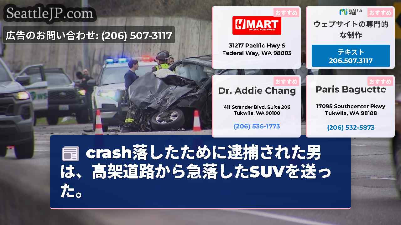 crash落したために逮捕された男は、高架道路から急落したSUVを送った。